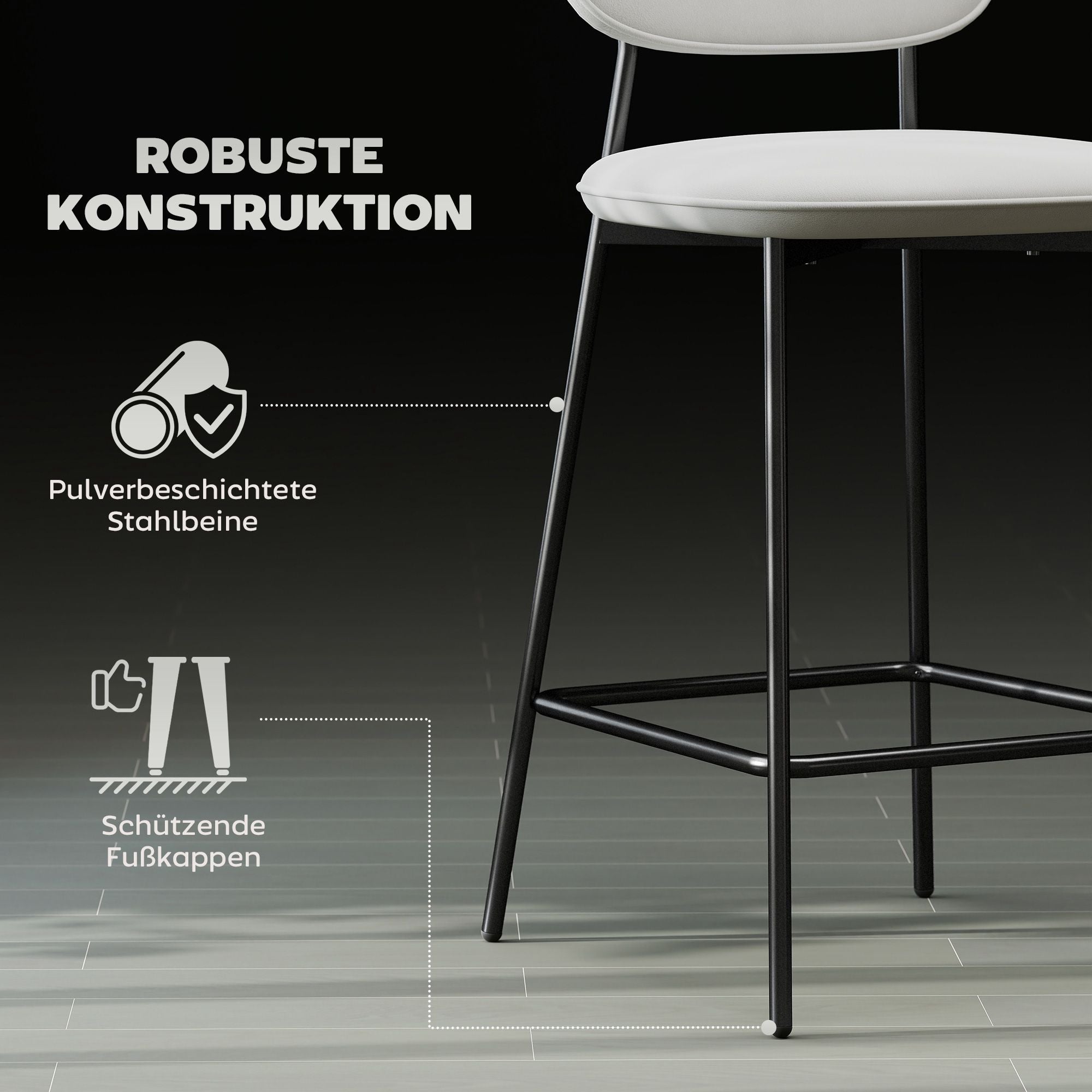 Barstolar Set om 2, Sammetsklädsel, Stålben, Ljusgrå