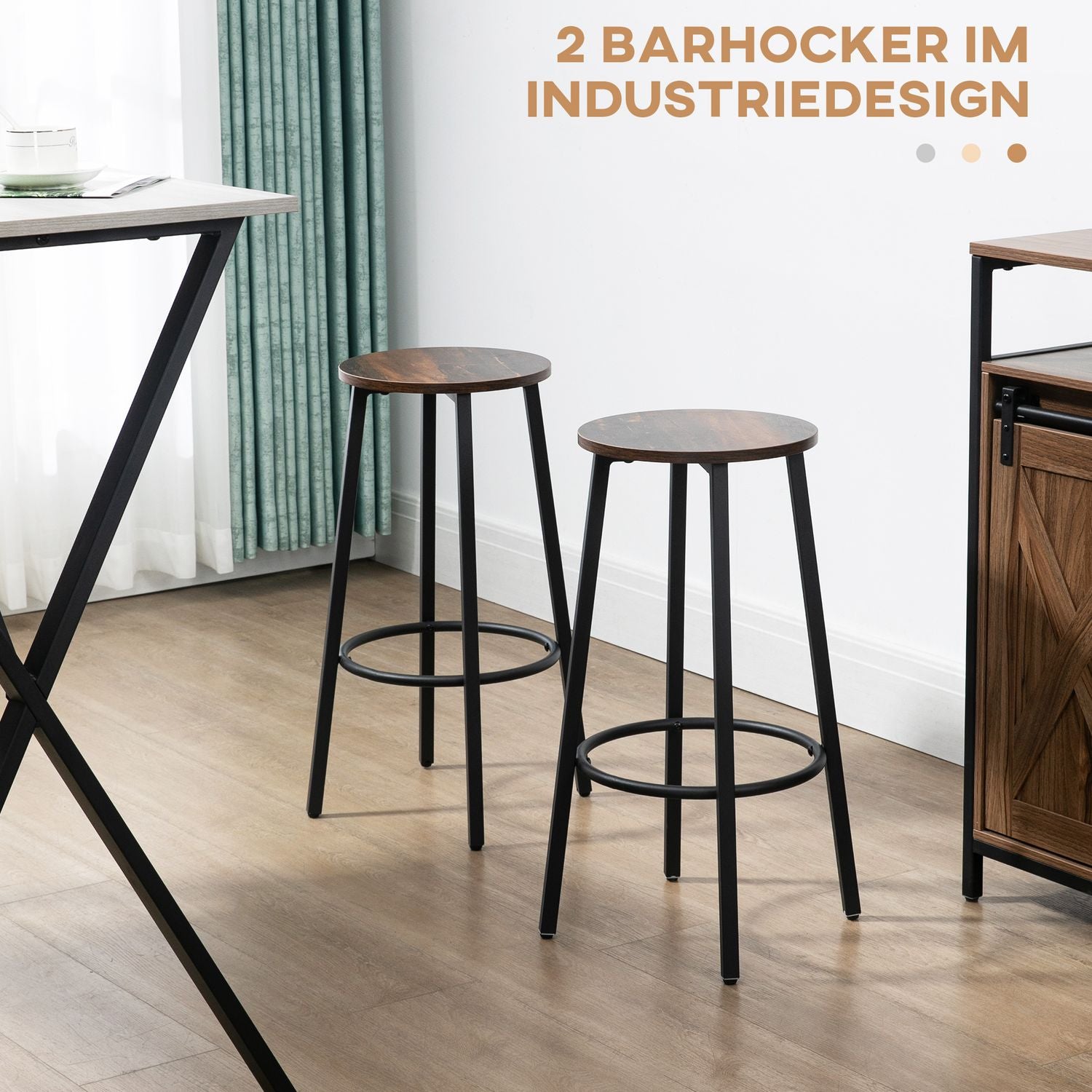 Barstolar, set om 2 – Rustik brun, industriell stålram