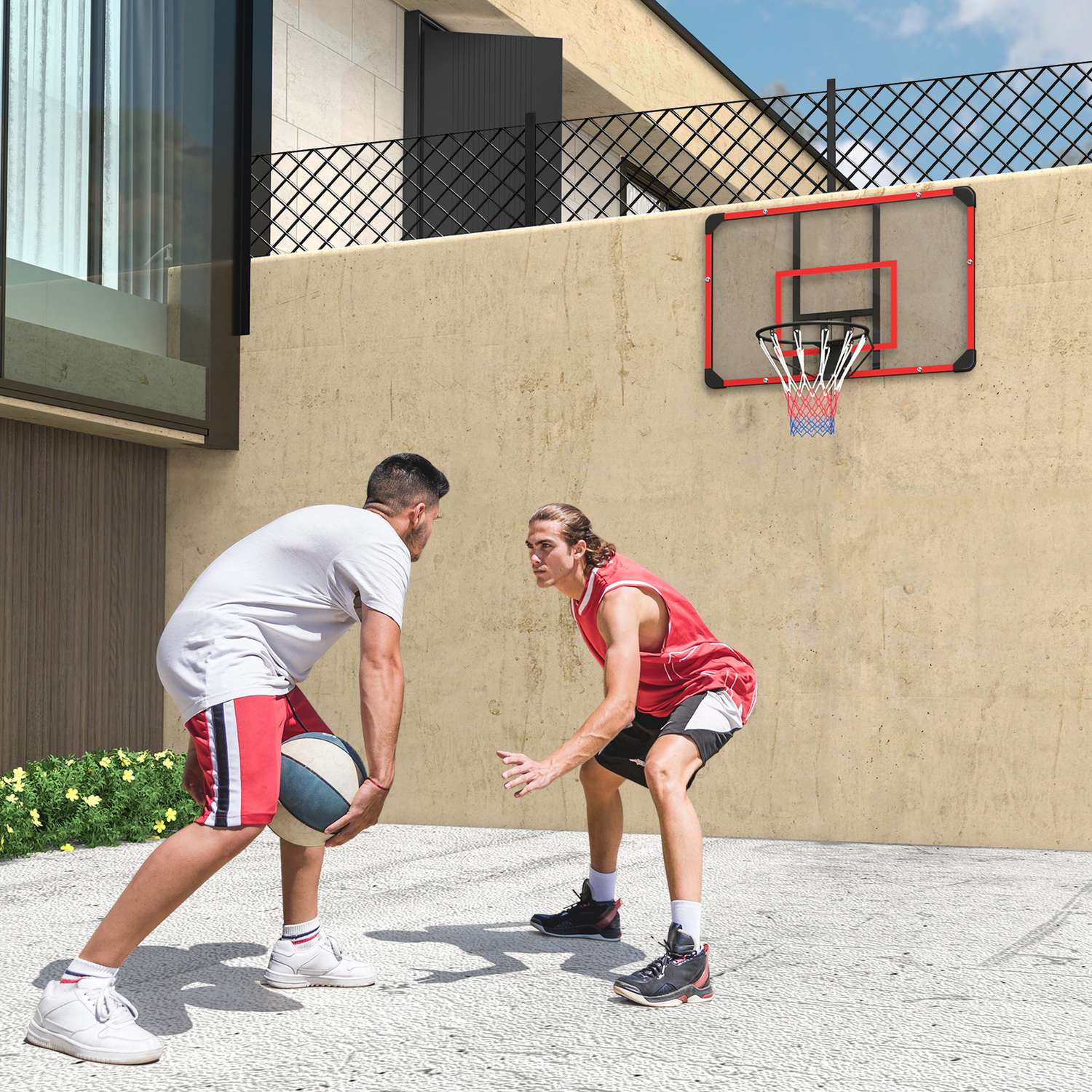 Basketbåge utomhus i stål, väggmonterad, 113 x 61 x 73 cm