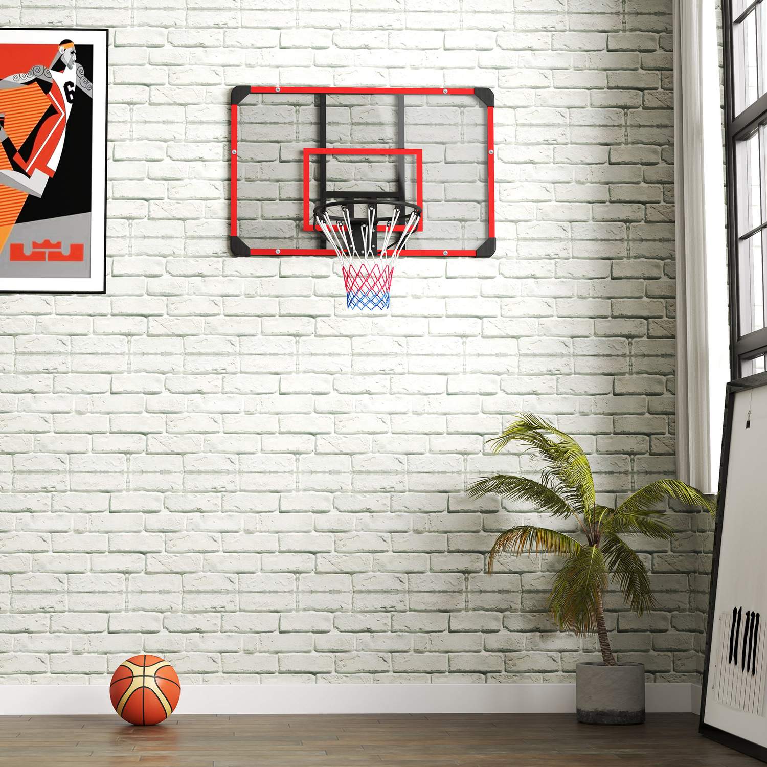 Basketbåge utomhus i stål, väggmonterad, 113 x 61 x 73 cm