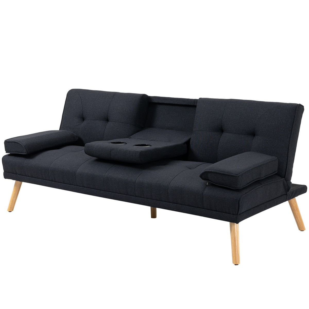 Bäddsoffa, 3-sits med hopfällbart bord & mugghållare, grå