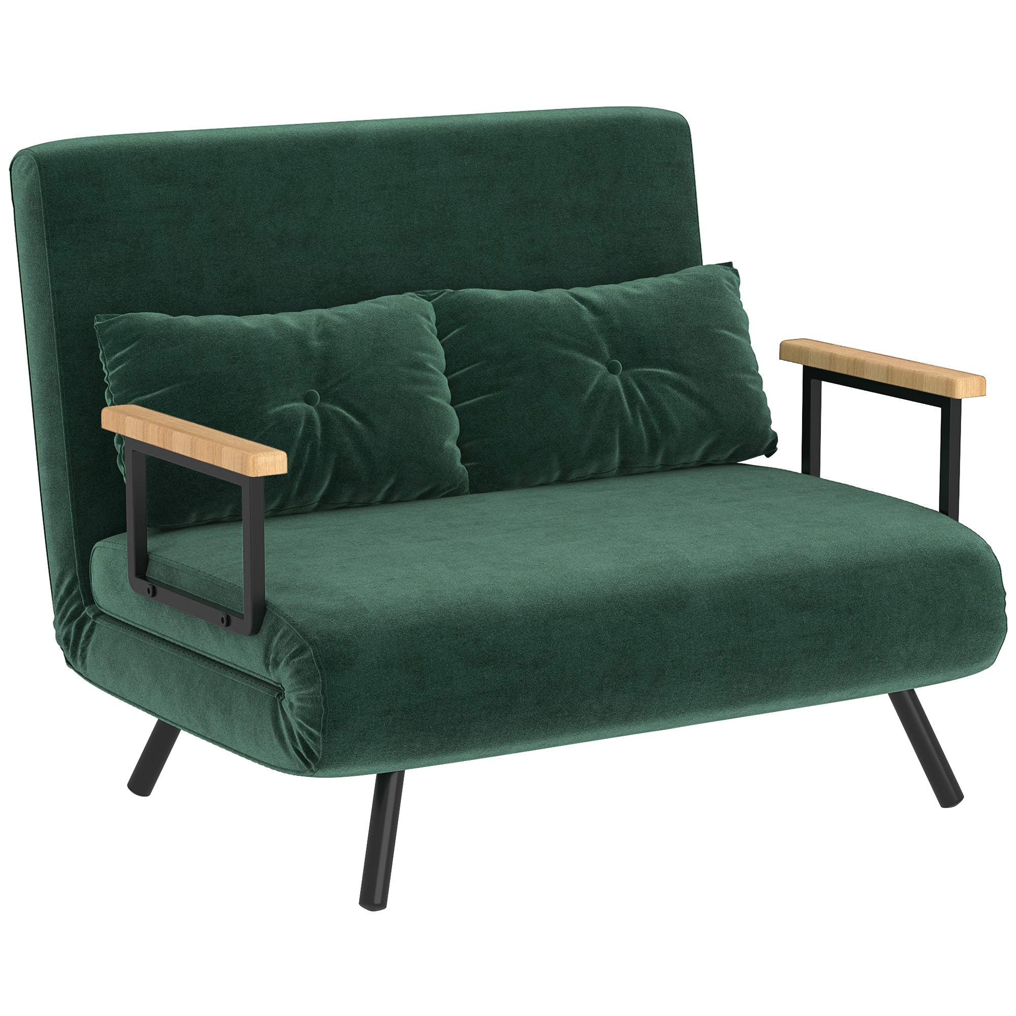 Bäddsoffa med justerbart ryggstöd, grönt tyg