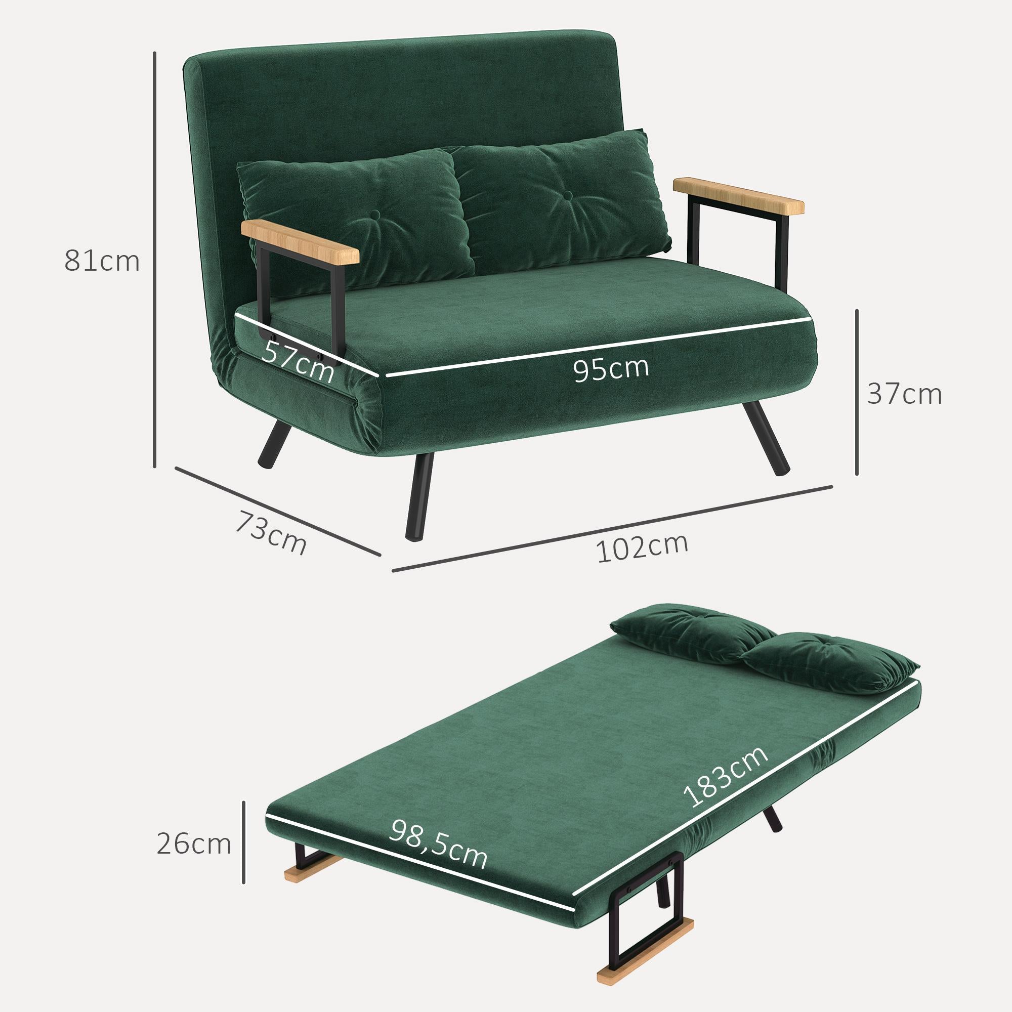Bäddsoffa med justerbart ryggstöd, grönt tyg