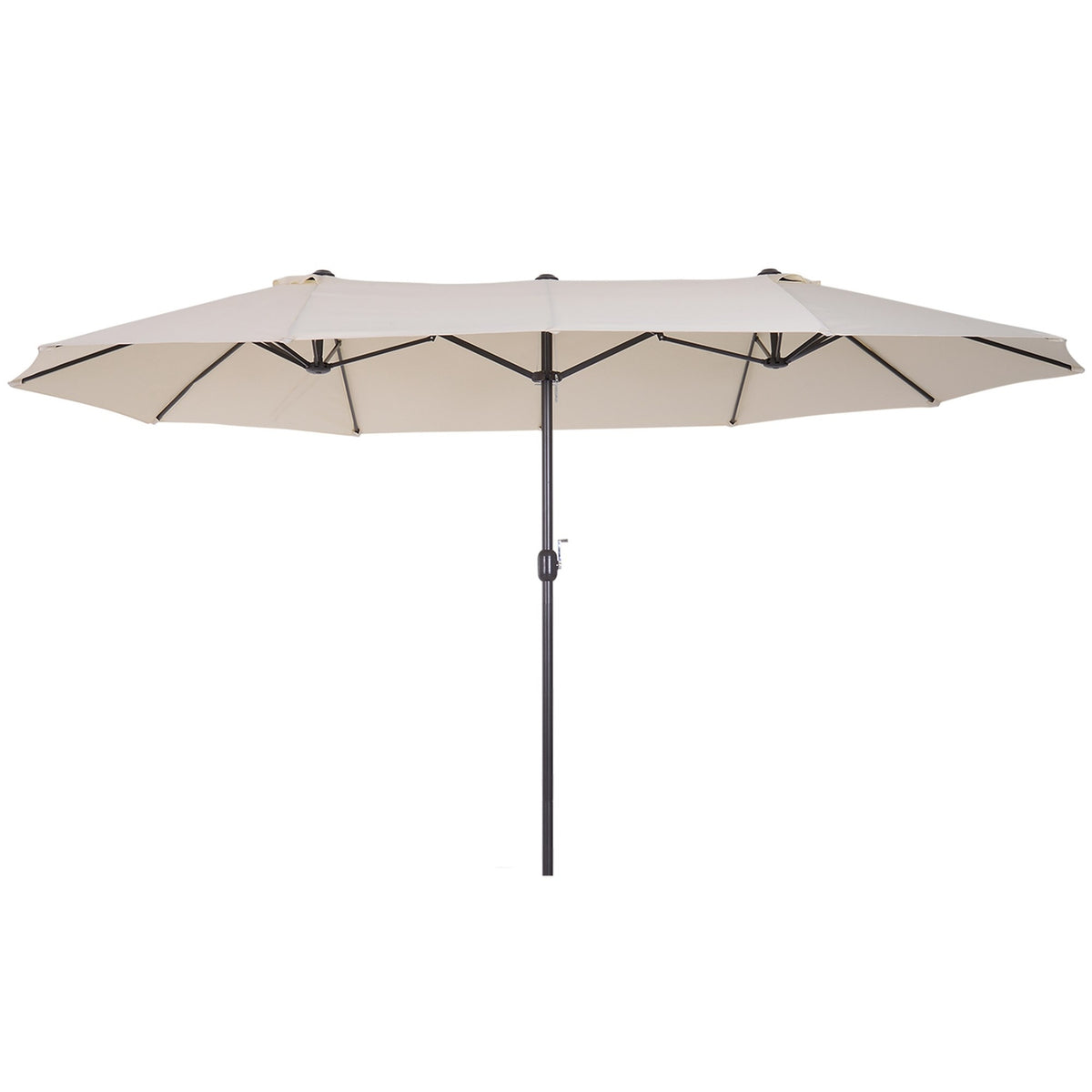 Beige Oval Dubbel Trädgårdsparasoll med Handvev, 455x270 cm