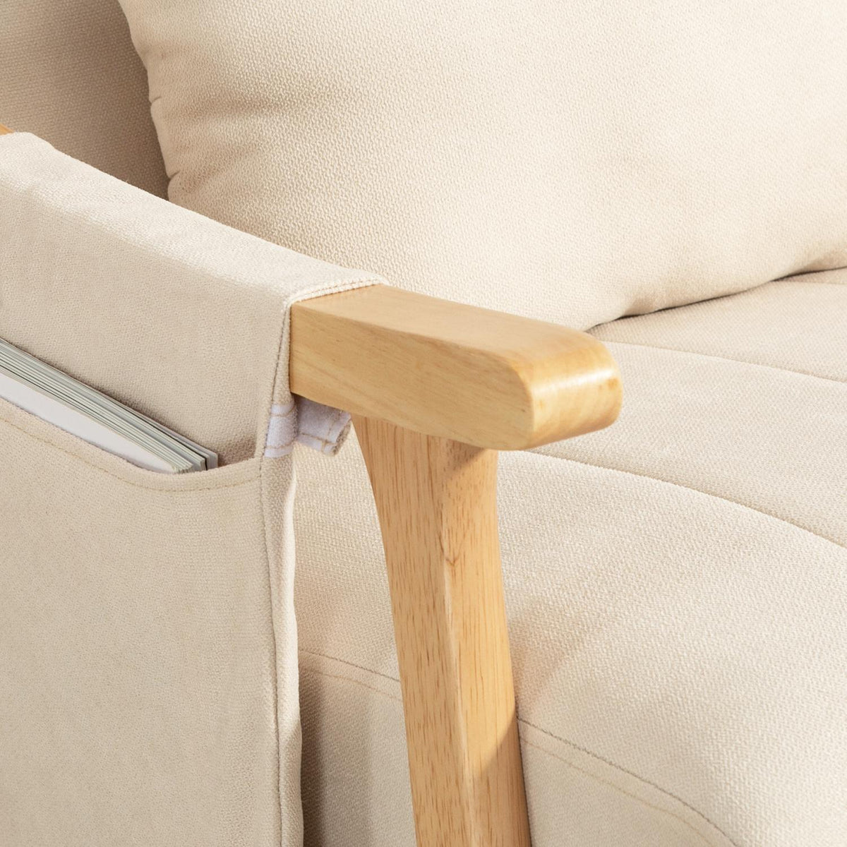 Chaise à bascule en lin beige avec coussin lombaire et poche