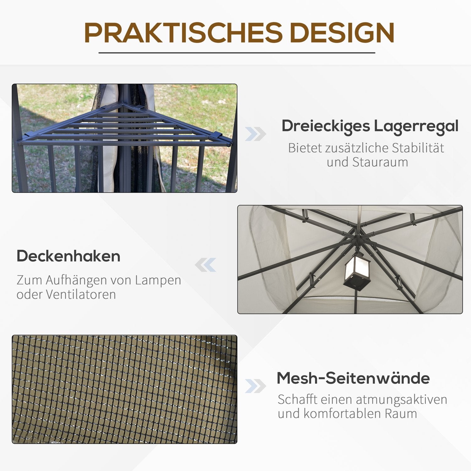 Beige metall & polyester trädgårdspaviljongtält, 3x3m med sidor