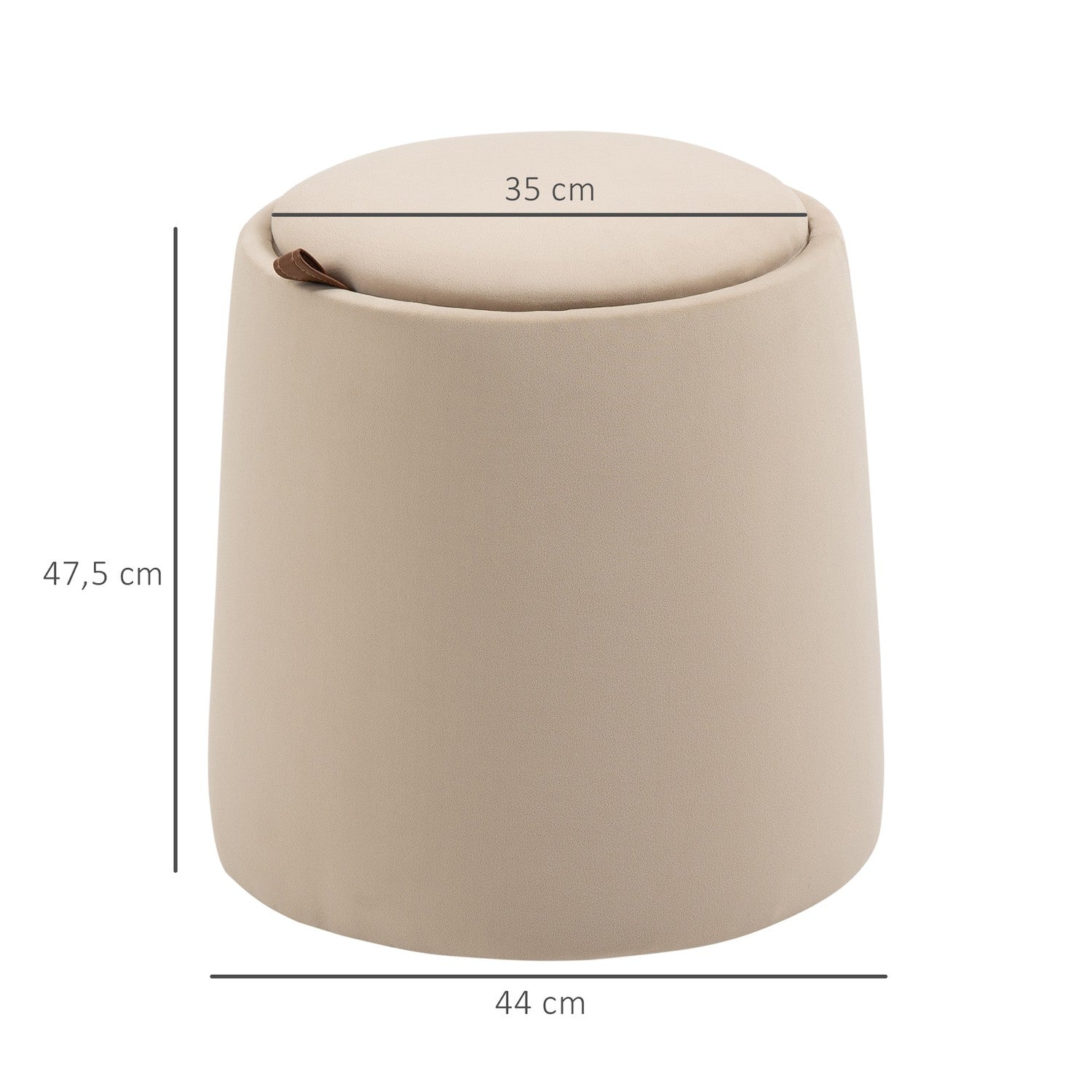 Beige sammetsförvaring ottomansk, rund pall med avtagbart lock