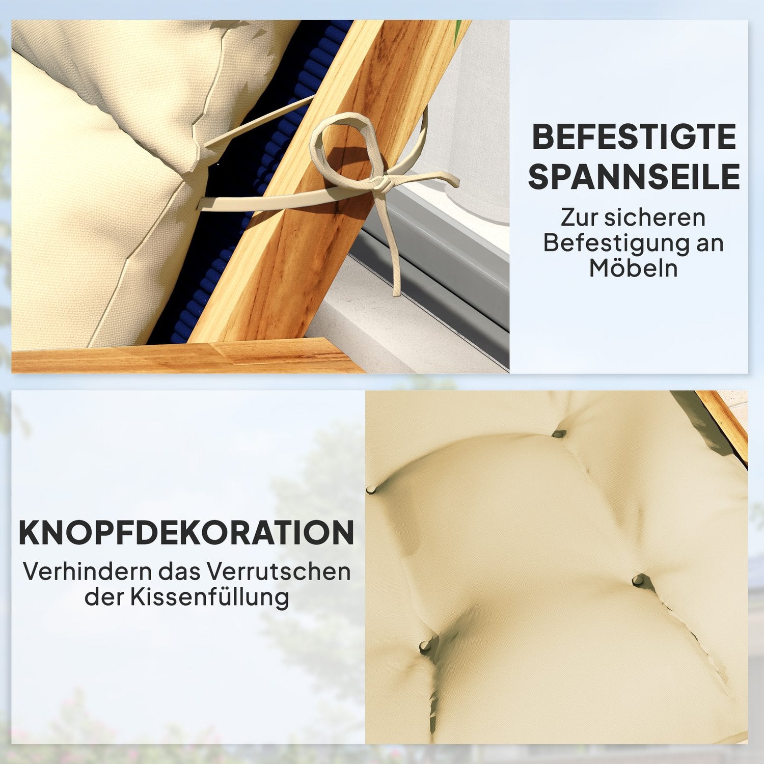 Beige vattenavvisande stolsdyna, 115x56 cm, 10 cm tjock
