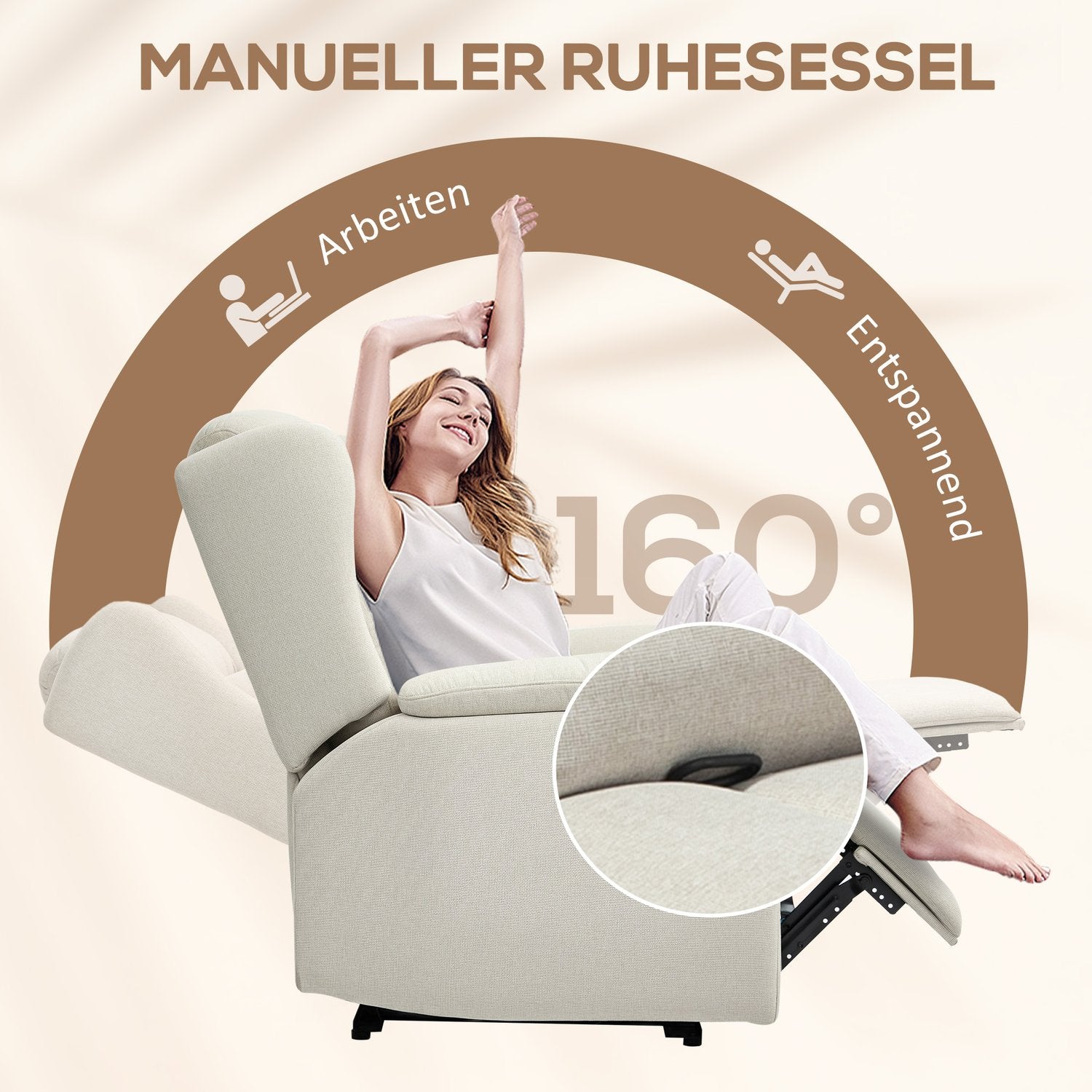 Beige vilstol med fickfjäder, 150 kg kapacitet