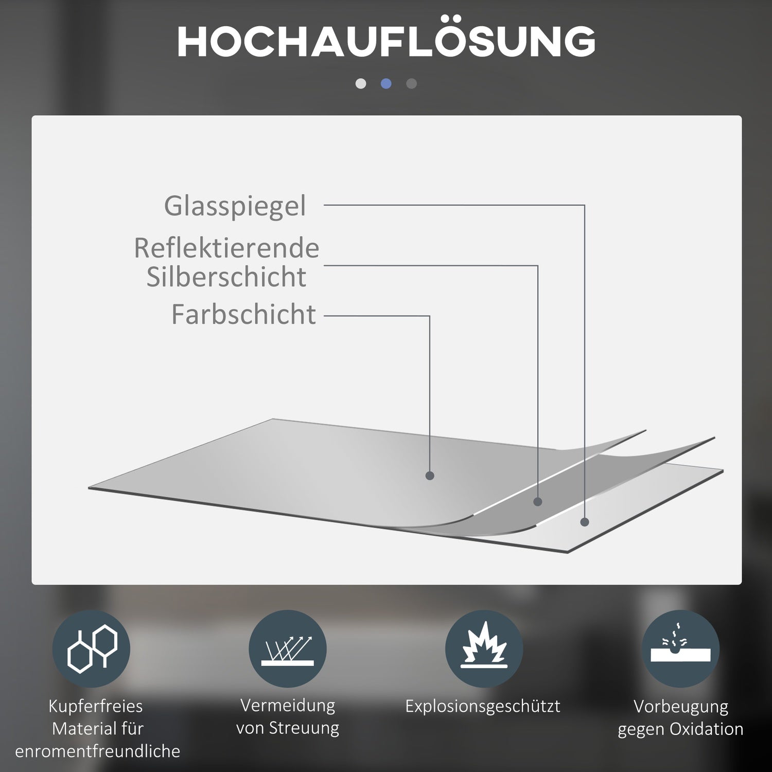 Belyst badrumsspegel, Ø70 cm, Anti-Imma, Touch Switch
