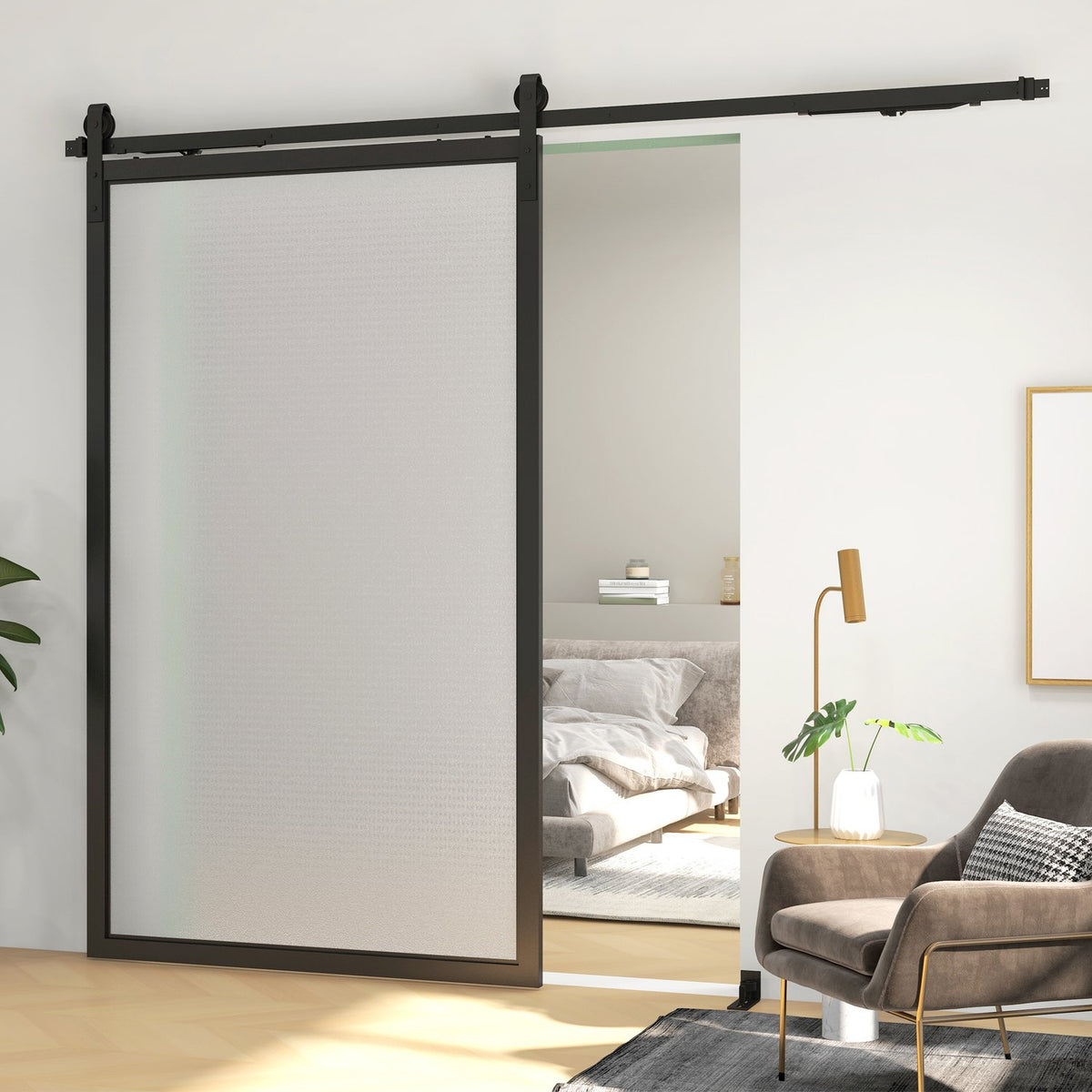 Beslagssats för skjutdörrar, 244cm, kolstål, svart