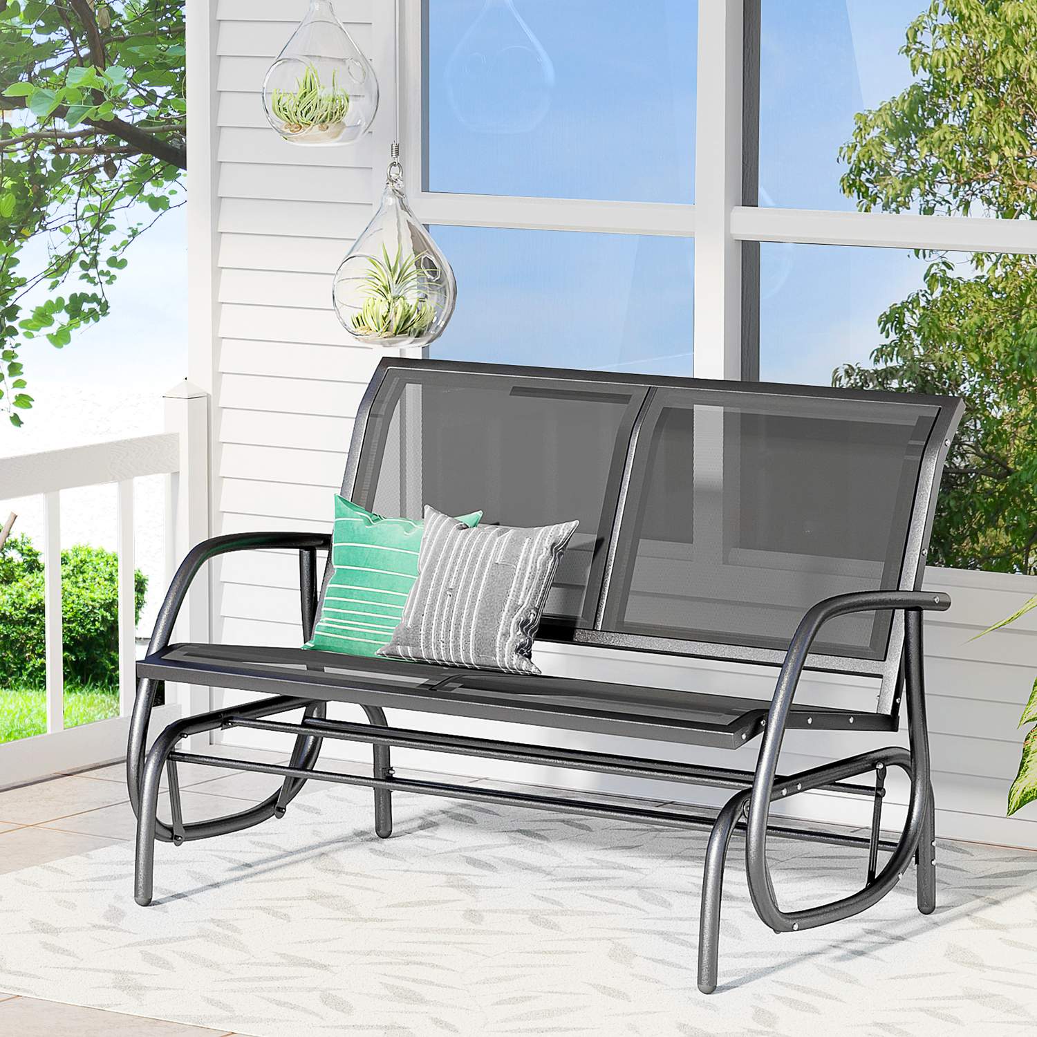 Black Metal Garden Swing – 2-sits, 120 x 70 x 88 cm
