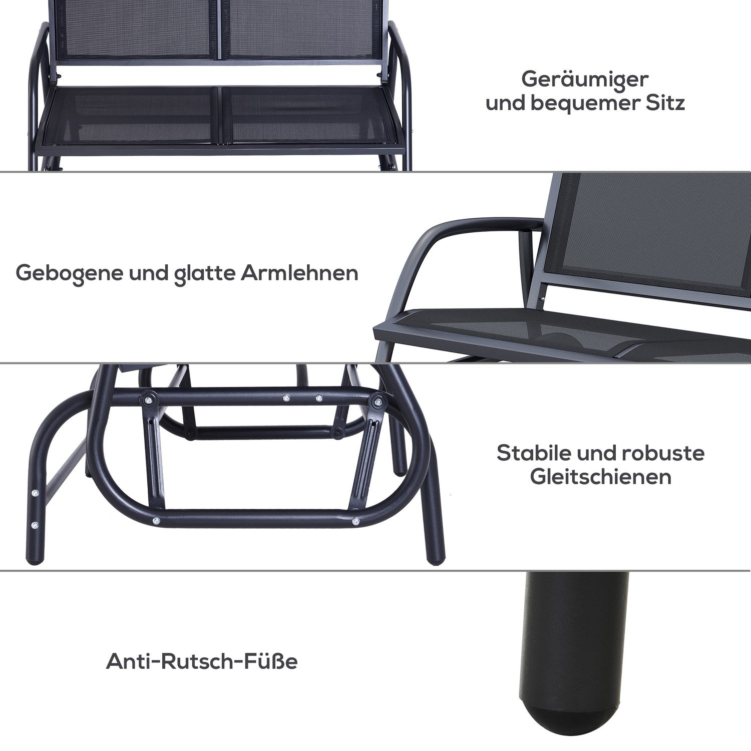 Black Metal Garden Swing – 2-sits, 120 x 70 x 88 cm