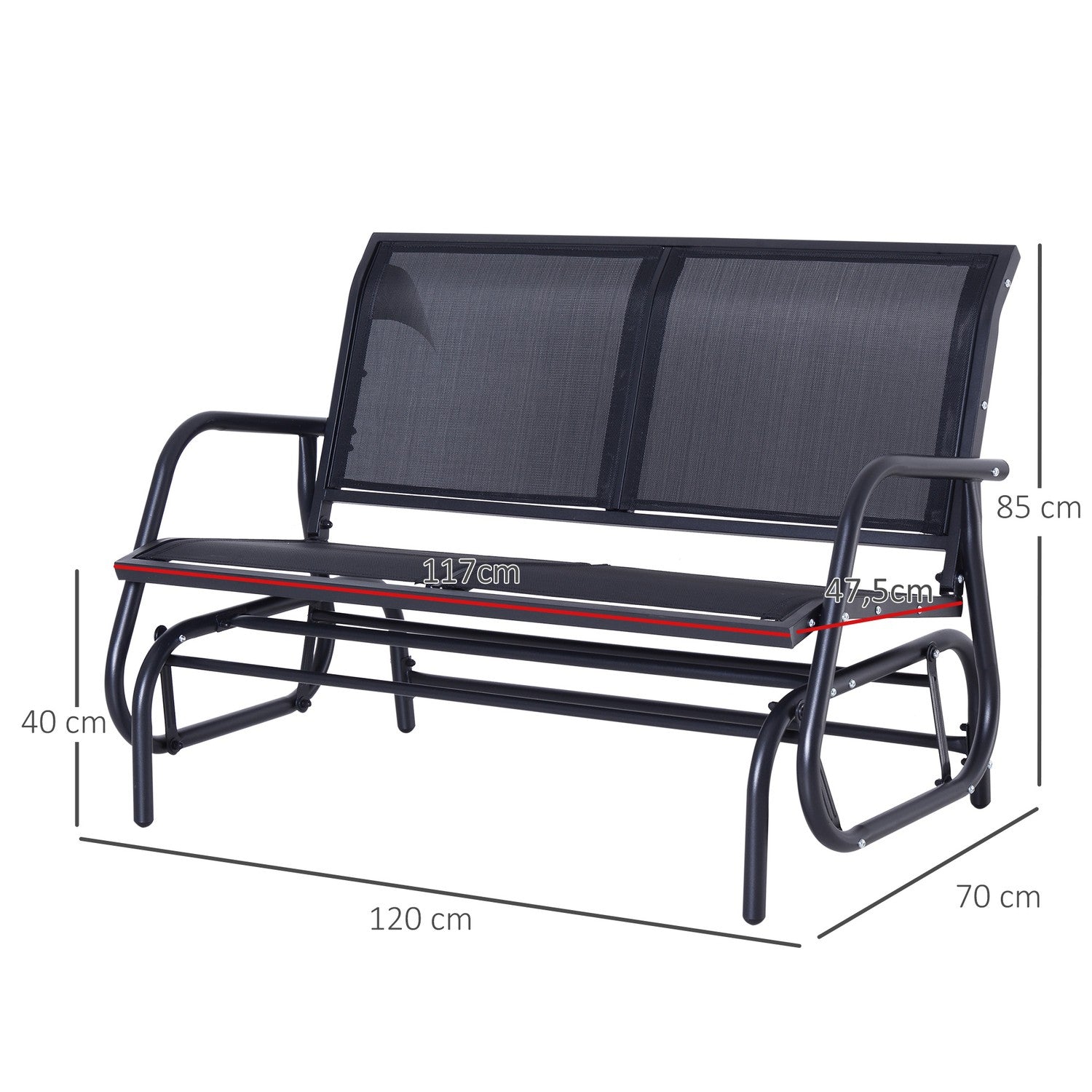 Black Metal Garden Swing – 2-sits, 120 x 70 x 88 cm