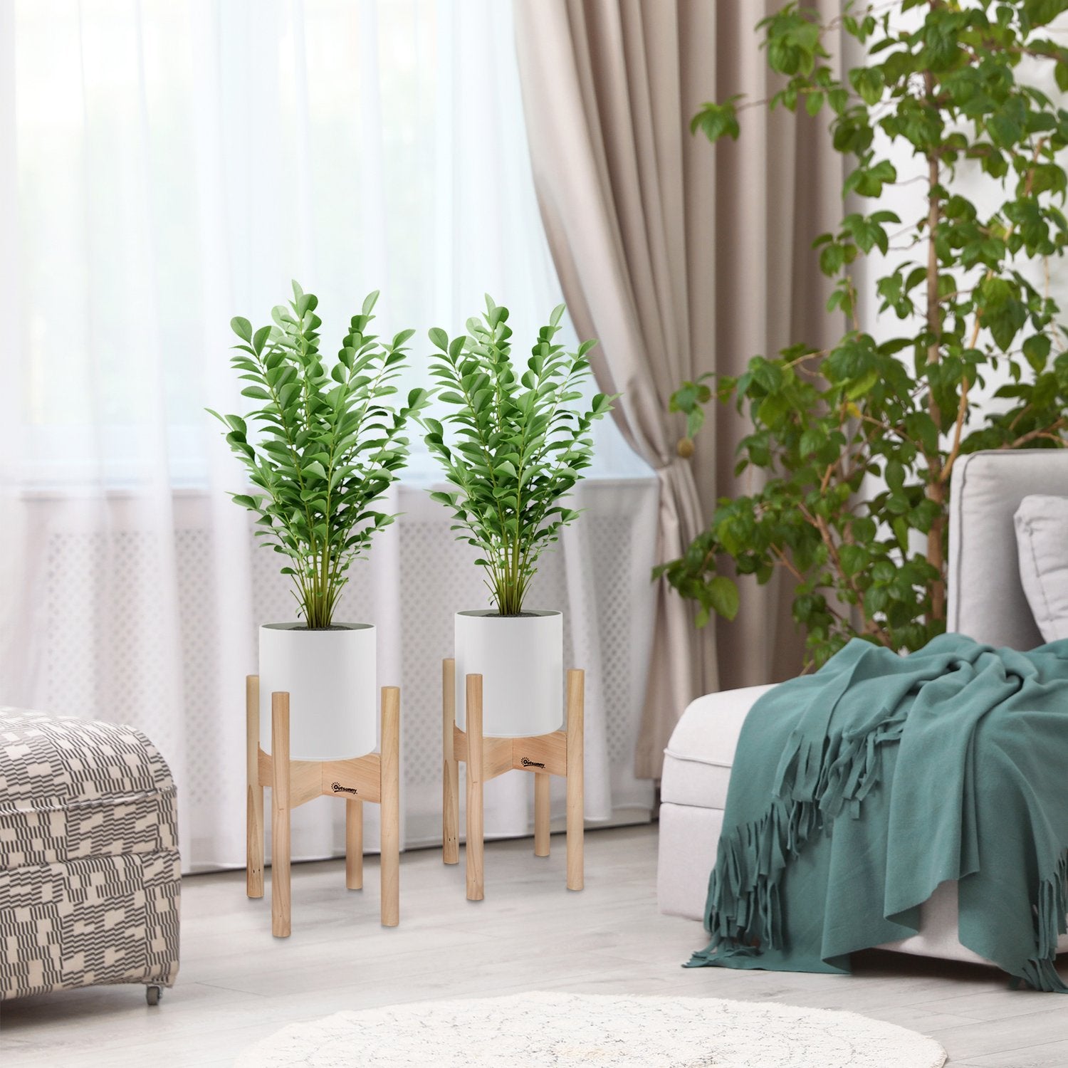Blomsterställ i trä Set med 2, olika höjder, naturlig finish