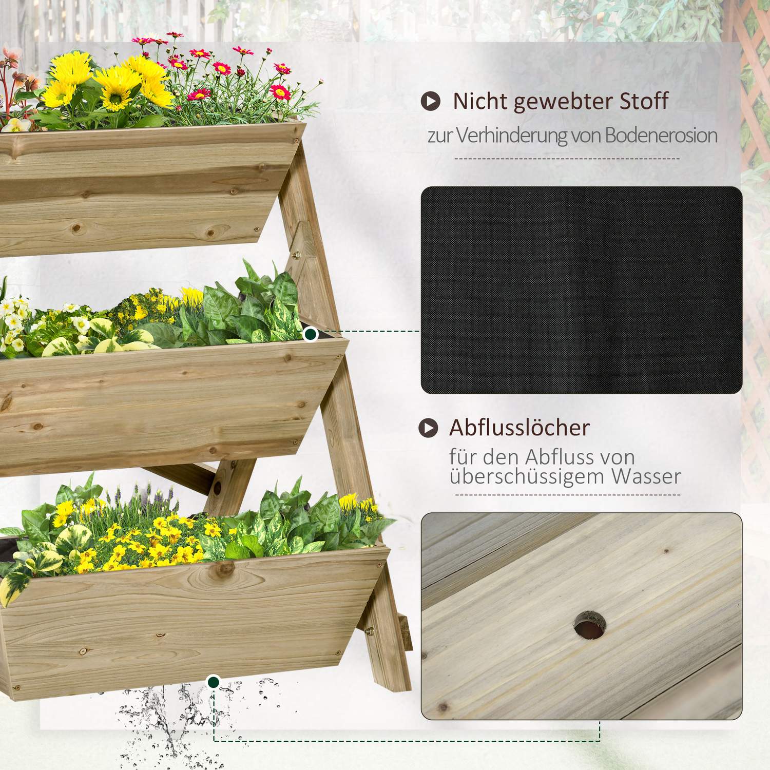 Blomstrage i trä – 3-vånings växtställ