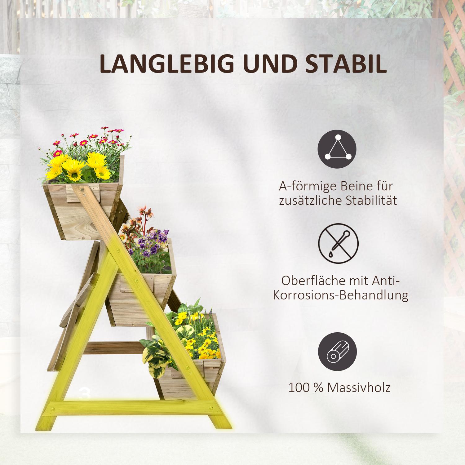 Blomstrage i trä – 3-vånings växtställ