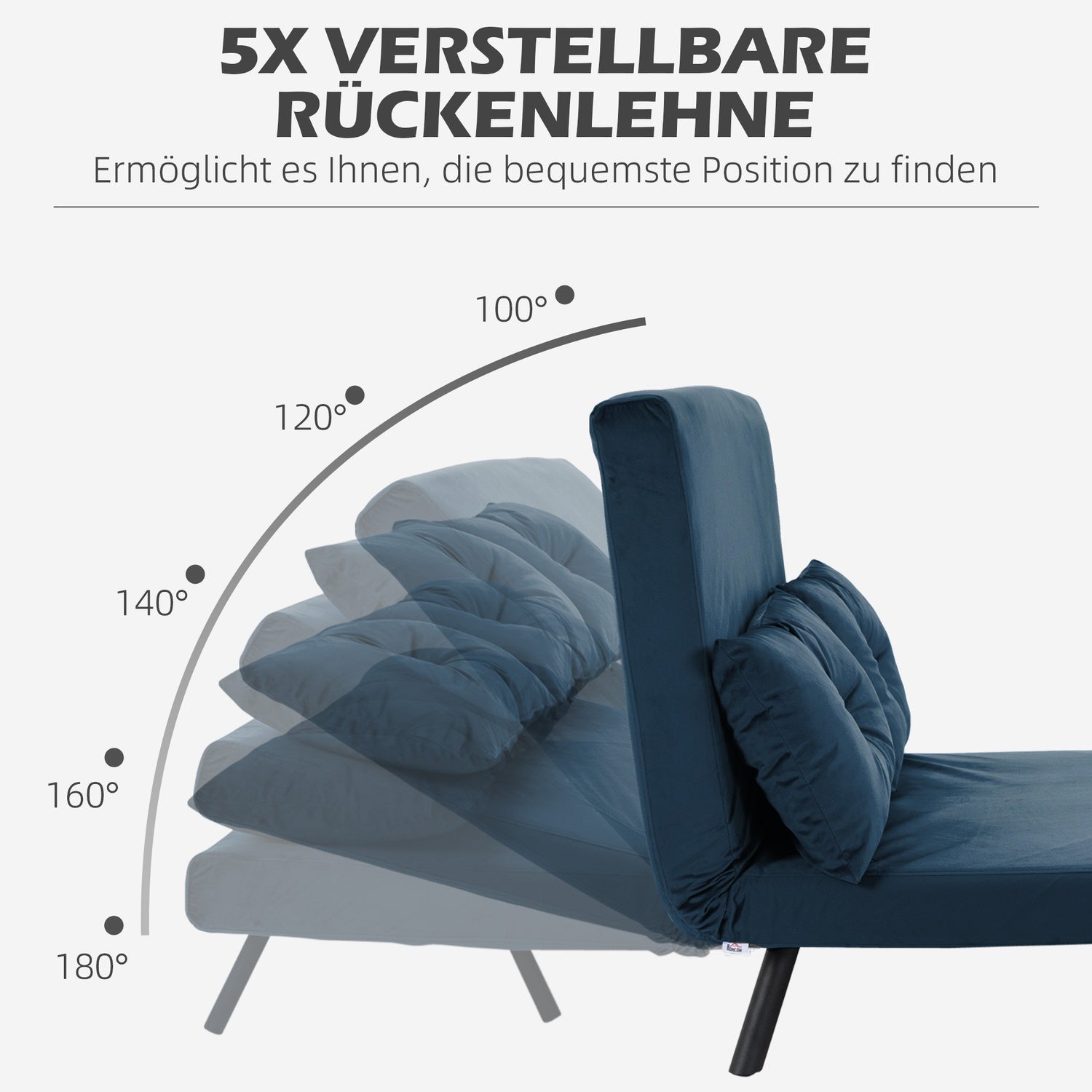 Blue Velvet bäddsoffa, justerbart ryggstöd, hopfällbar design