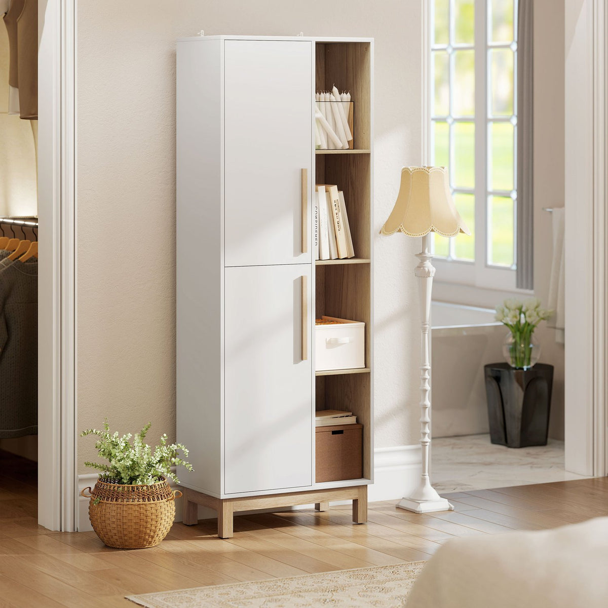 Bokhylla med 4 hyllor och 2 skåp, MDF, Vit, 176 cm
