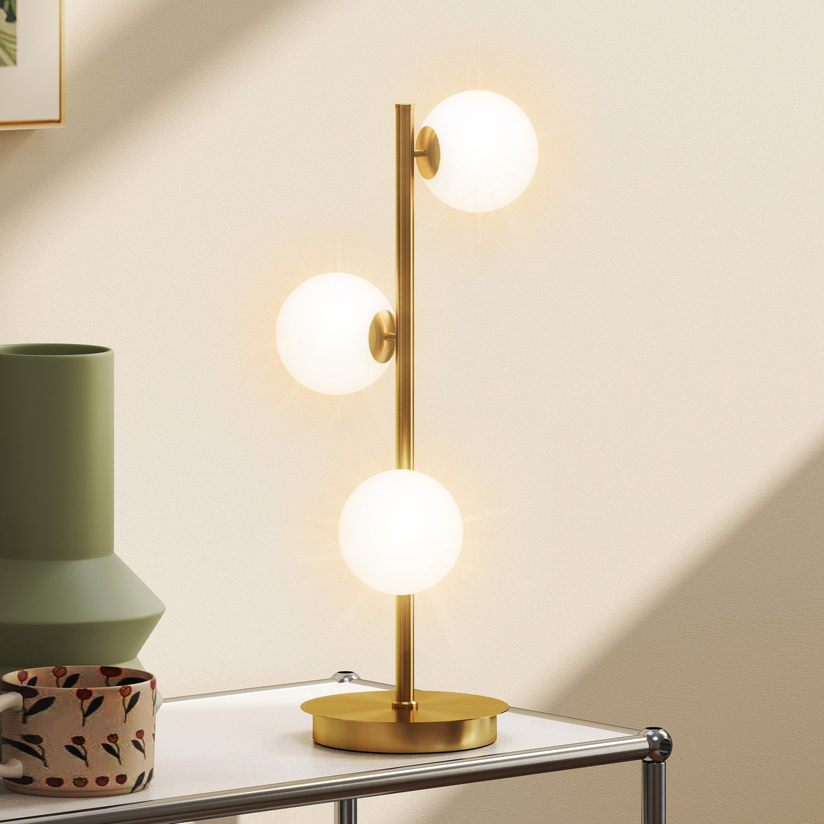 Bordlampa med 3 glober, mässingsfinish, G9-sockel, 53 cm