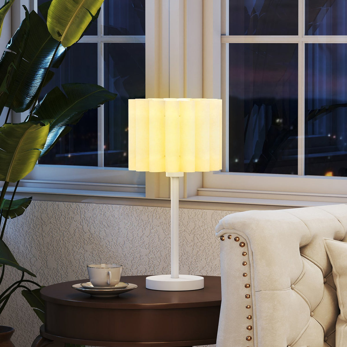 Bordslampa i retrostil, vit plastskärm, E27-sockel