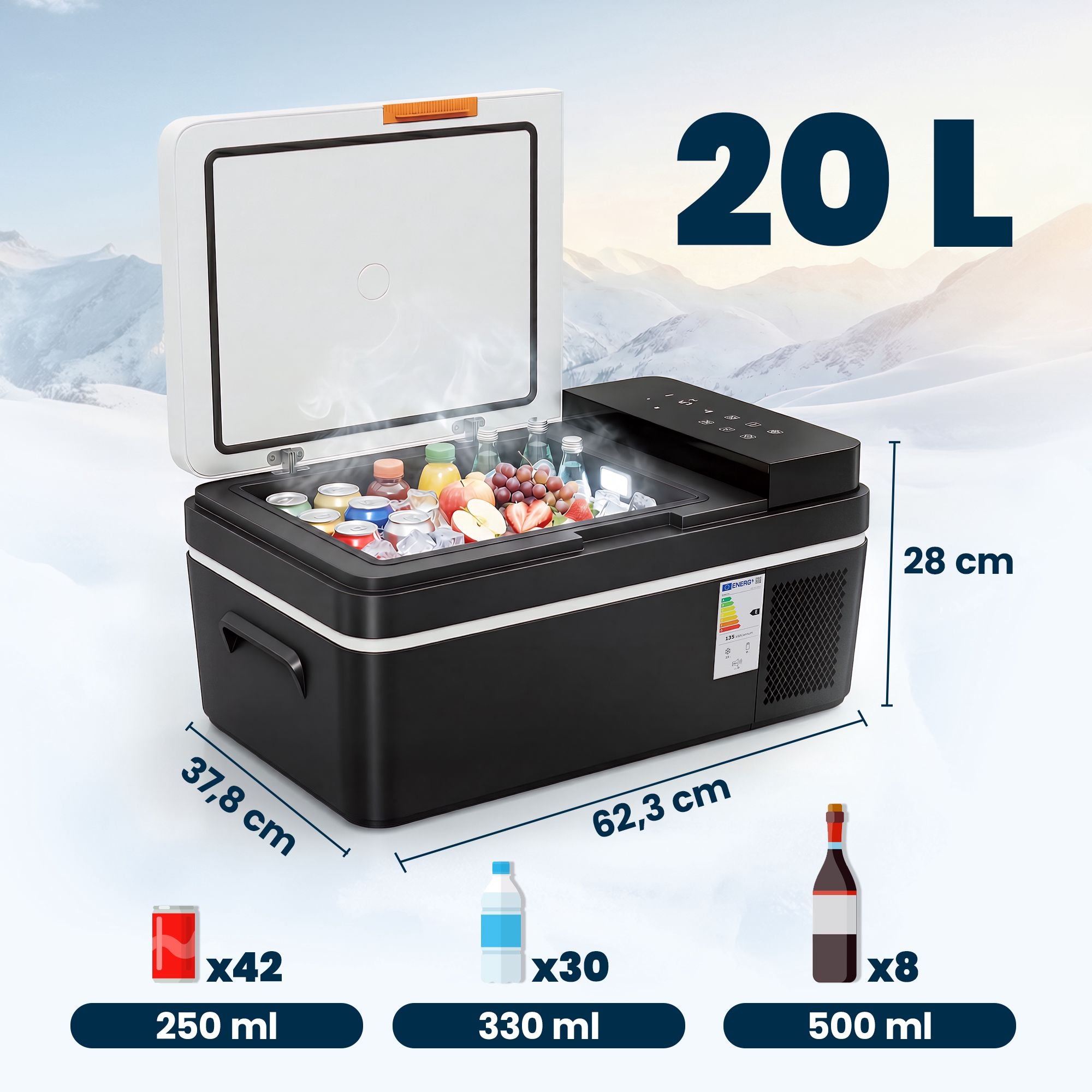Bärbar 20L elektrisk kylväska med appstyrning och LED
