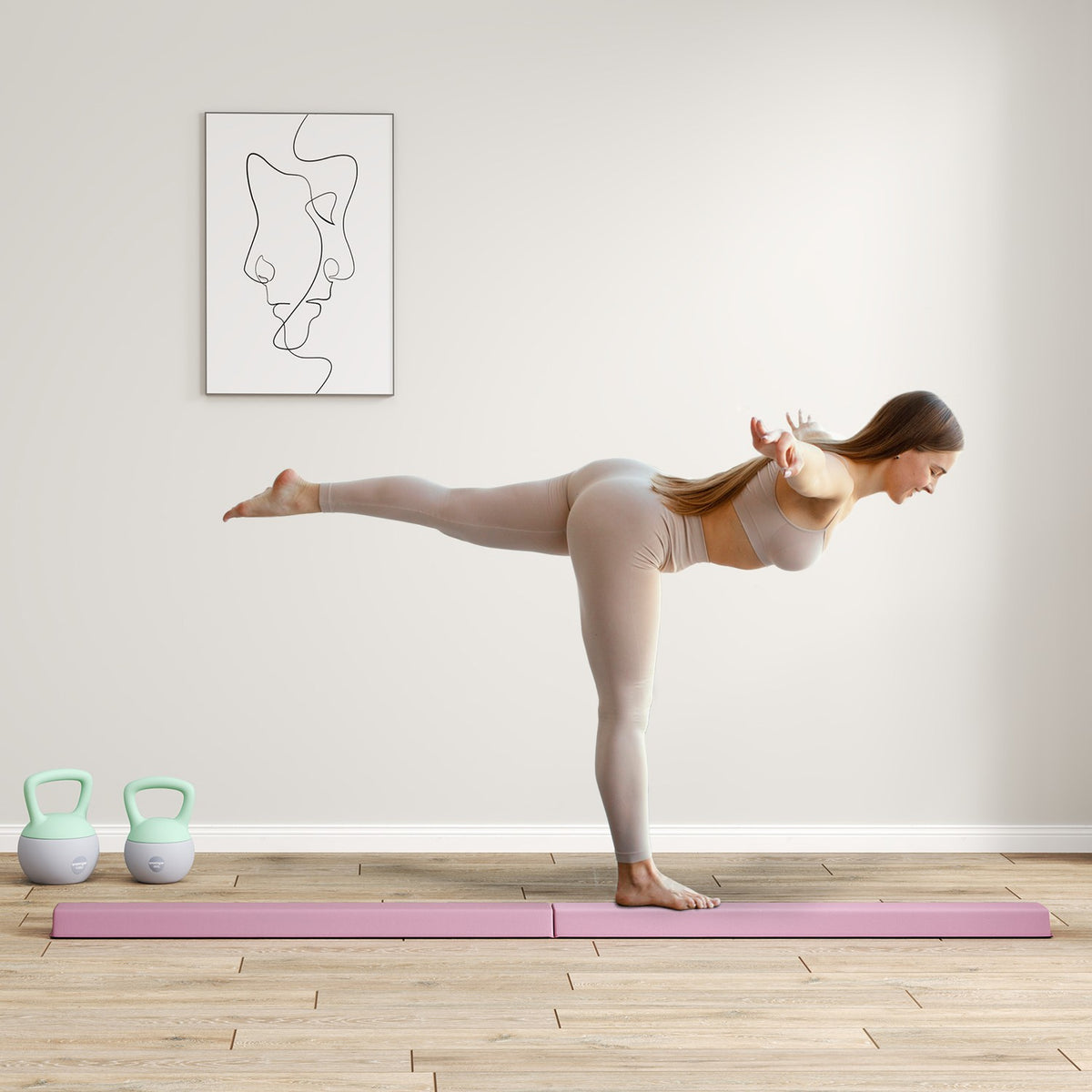 Poutre de gymnastique portable antidérapante rose 236 cm pour enfant