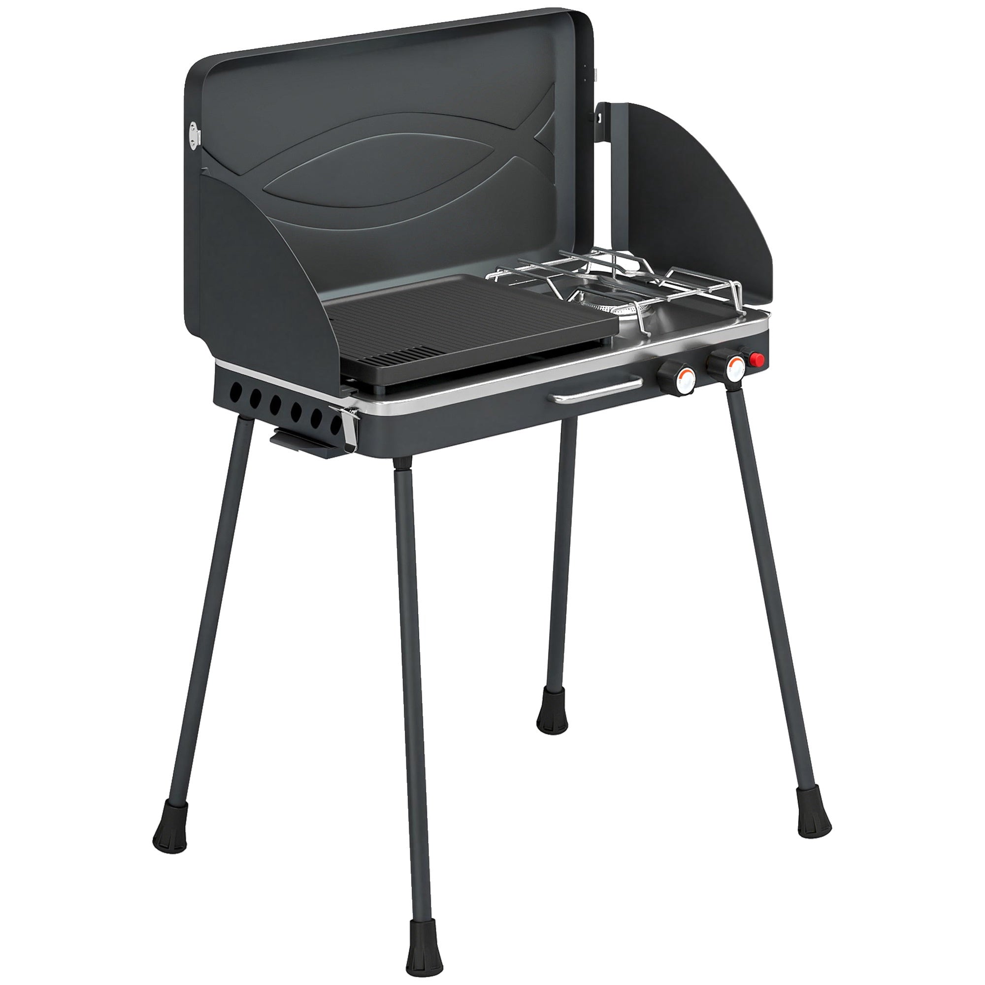 Bärbar gasgrill med 2 brännare, 7 kW, bordsmonterad