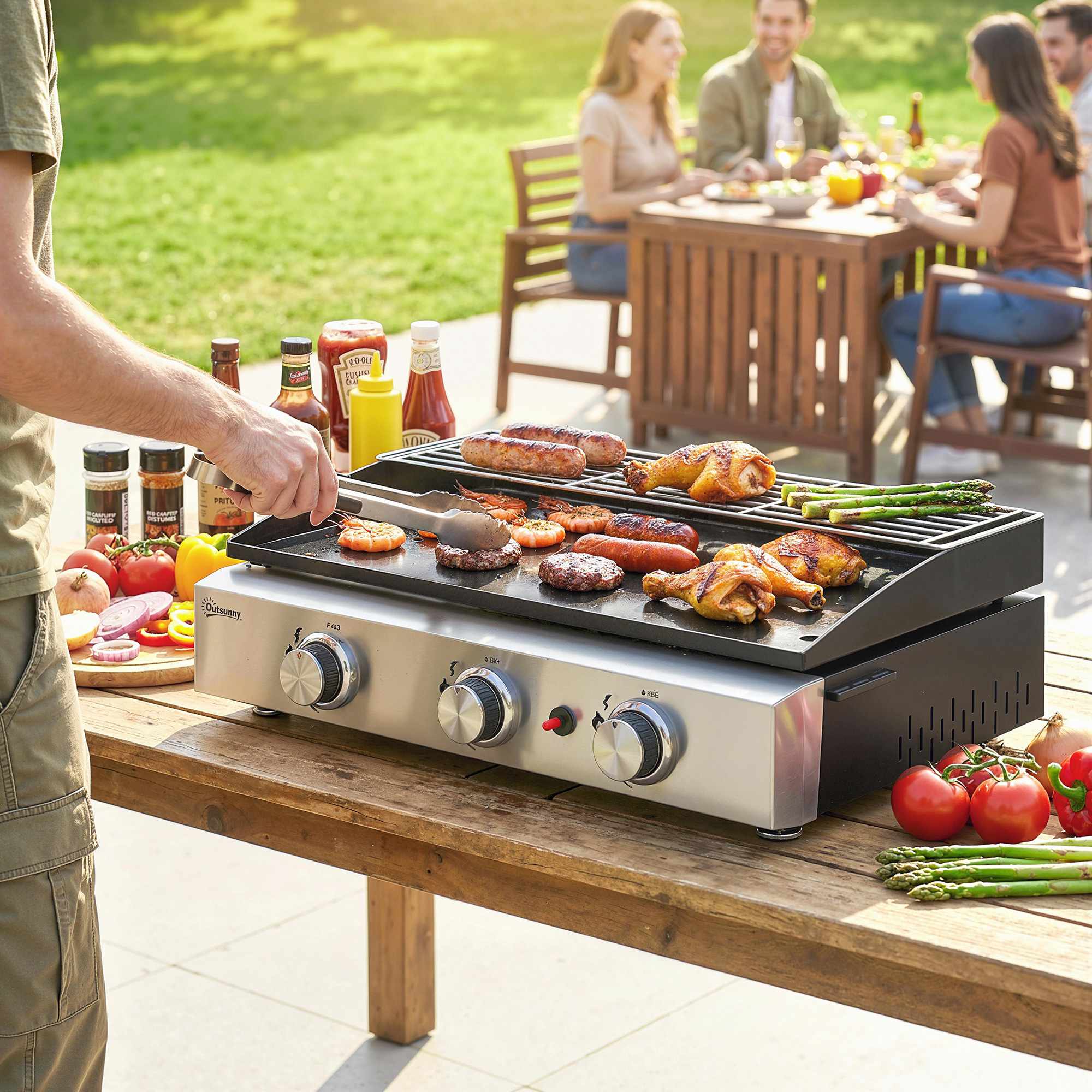 Bärbar gasgrill med 3 brännare och keramisk beläggning