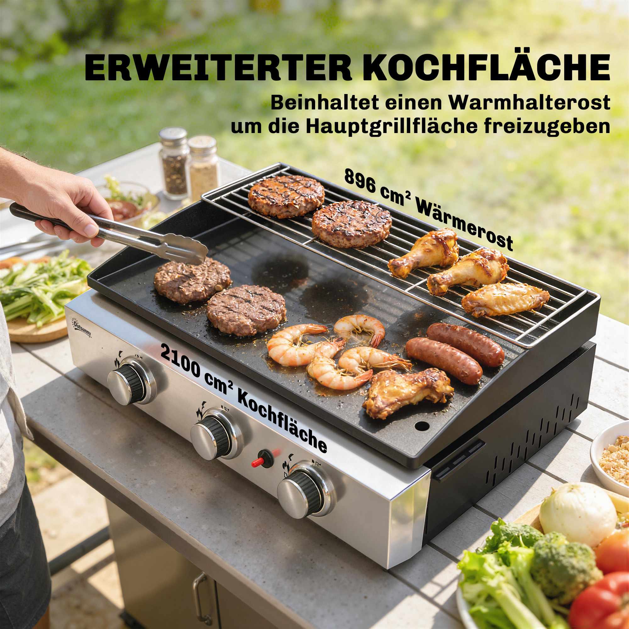 Bärbar gasgrill med 3 brännare och keramisk beläggning