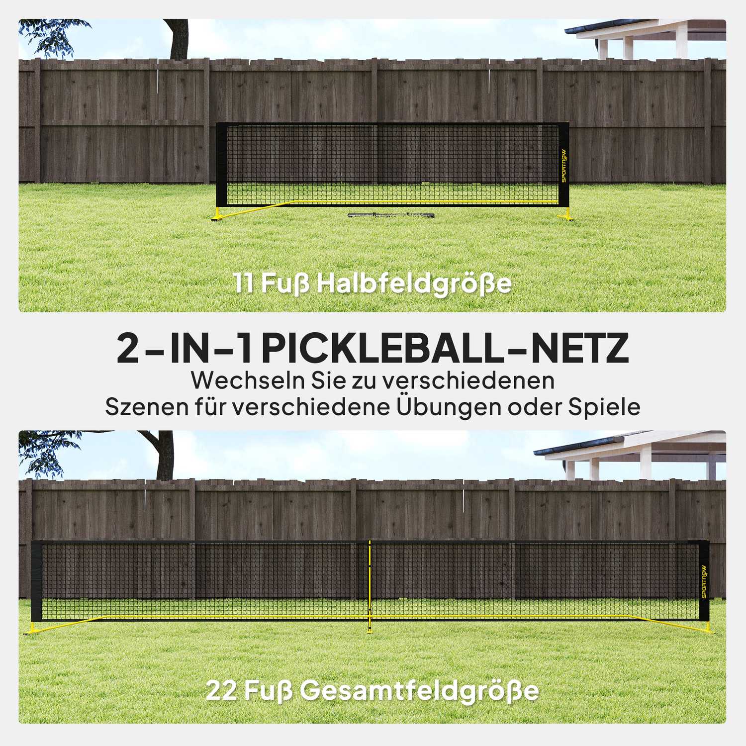 Bärbart Pickleball-nät 6,7 m med metallram och bärväska