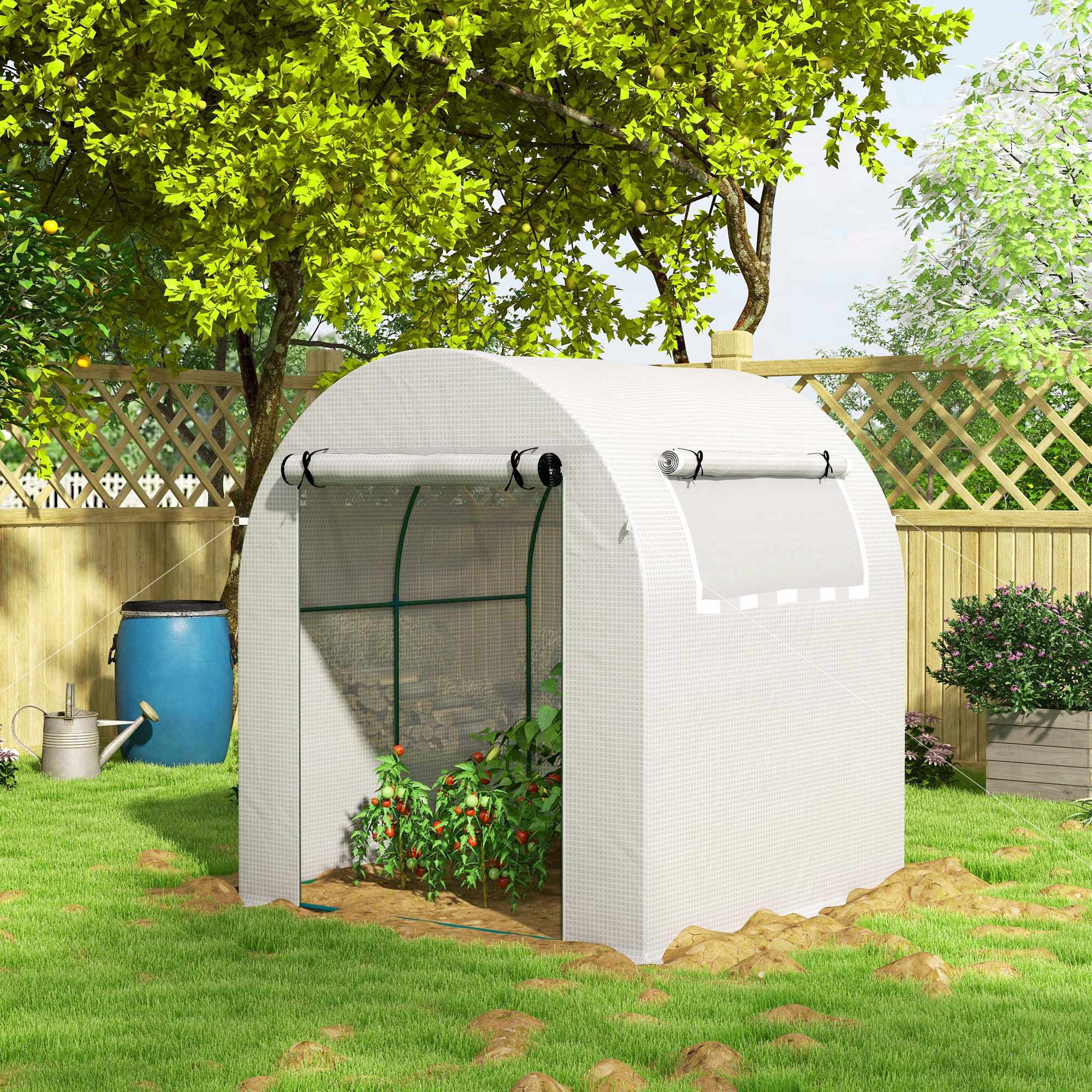 Bärbart växthus med stålram, plastöverdrag, 1,8x1,8m