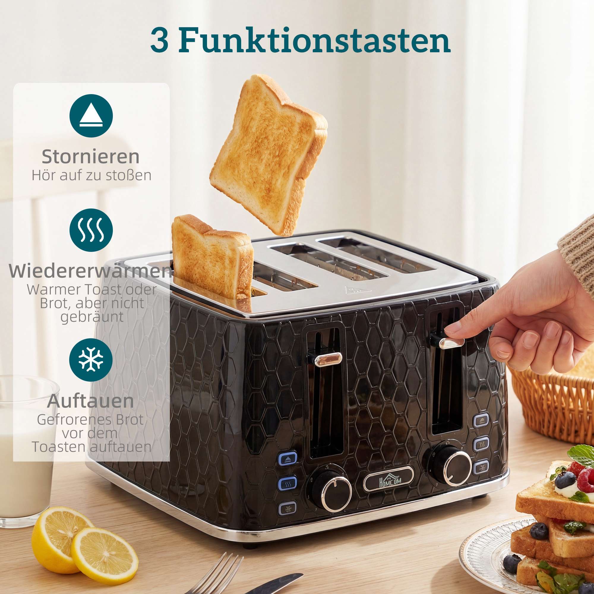 Brödrost för 4 skivor och 1,7 liters snabbkokare, svart