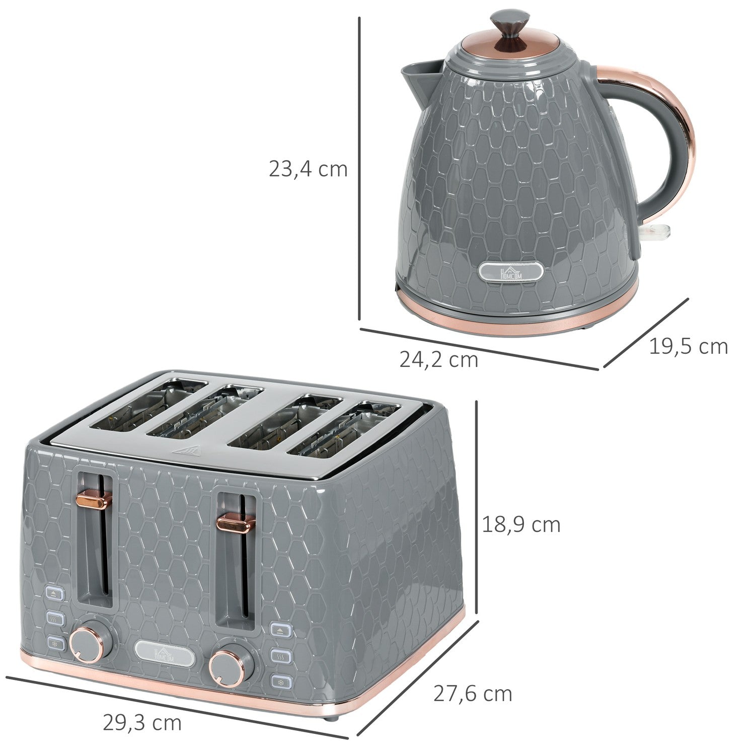 Brödrost- och vattenkokare, 1,7 l, 4 skivor, grå plast