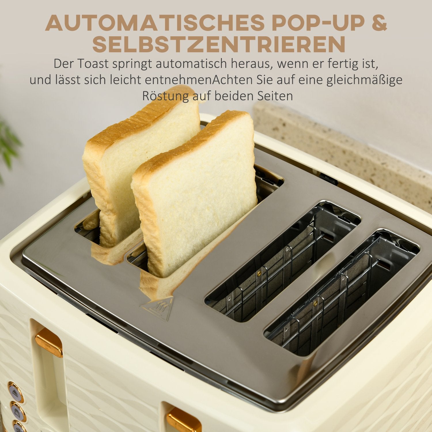 Brödrost- och vattenkokare, 7 bryningsnivåer, upptining, beige