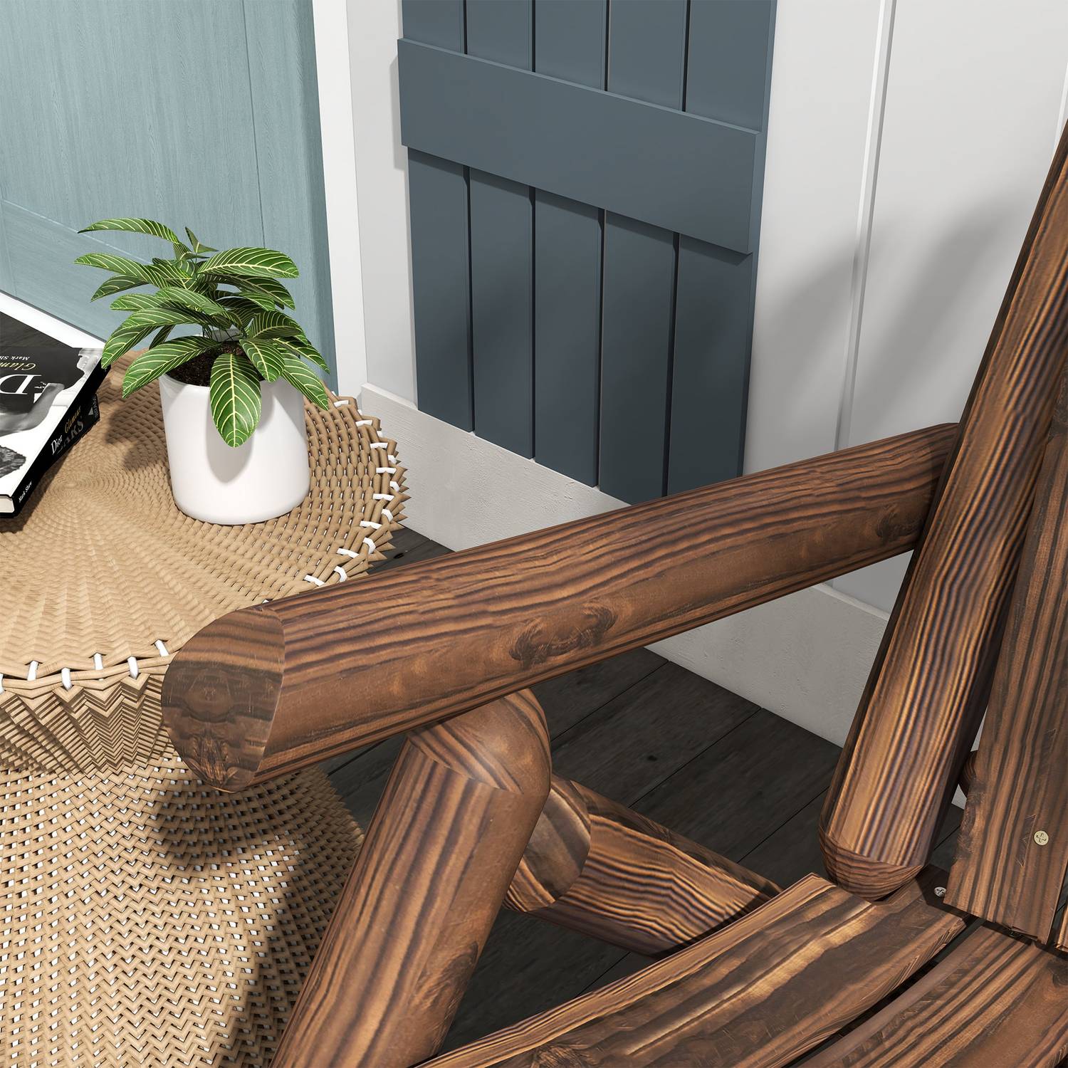 Brown Fir Wood Adirondack Trädgårdsstol med armstöd