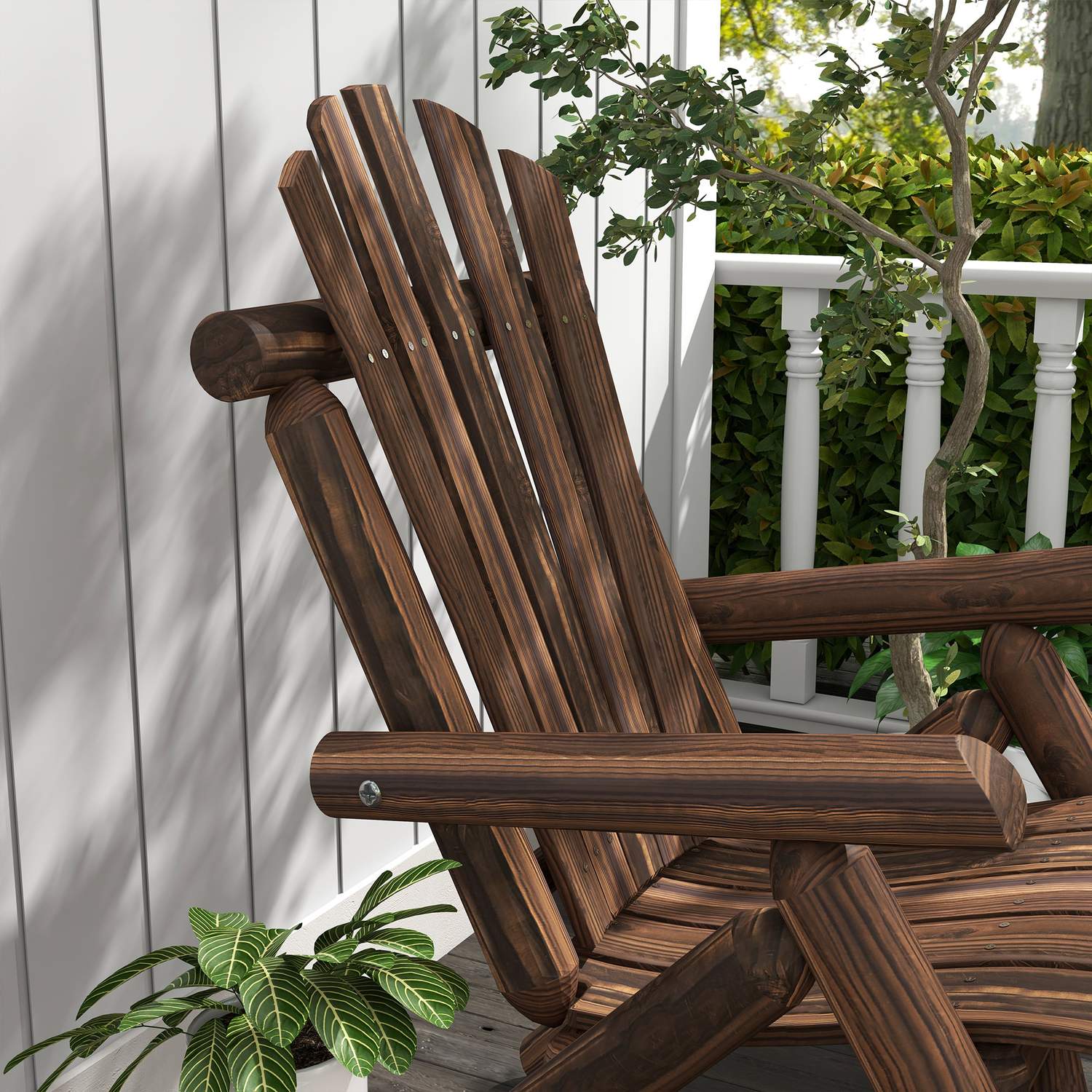 Brown Fir Wood Adirondack Trädgårdsstol med armstöd