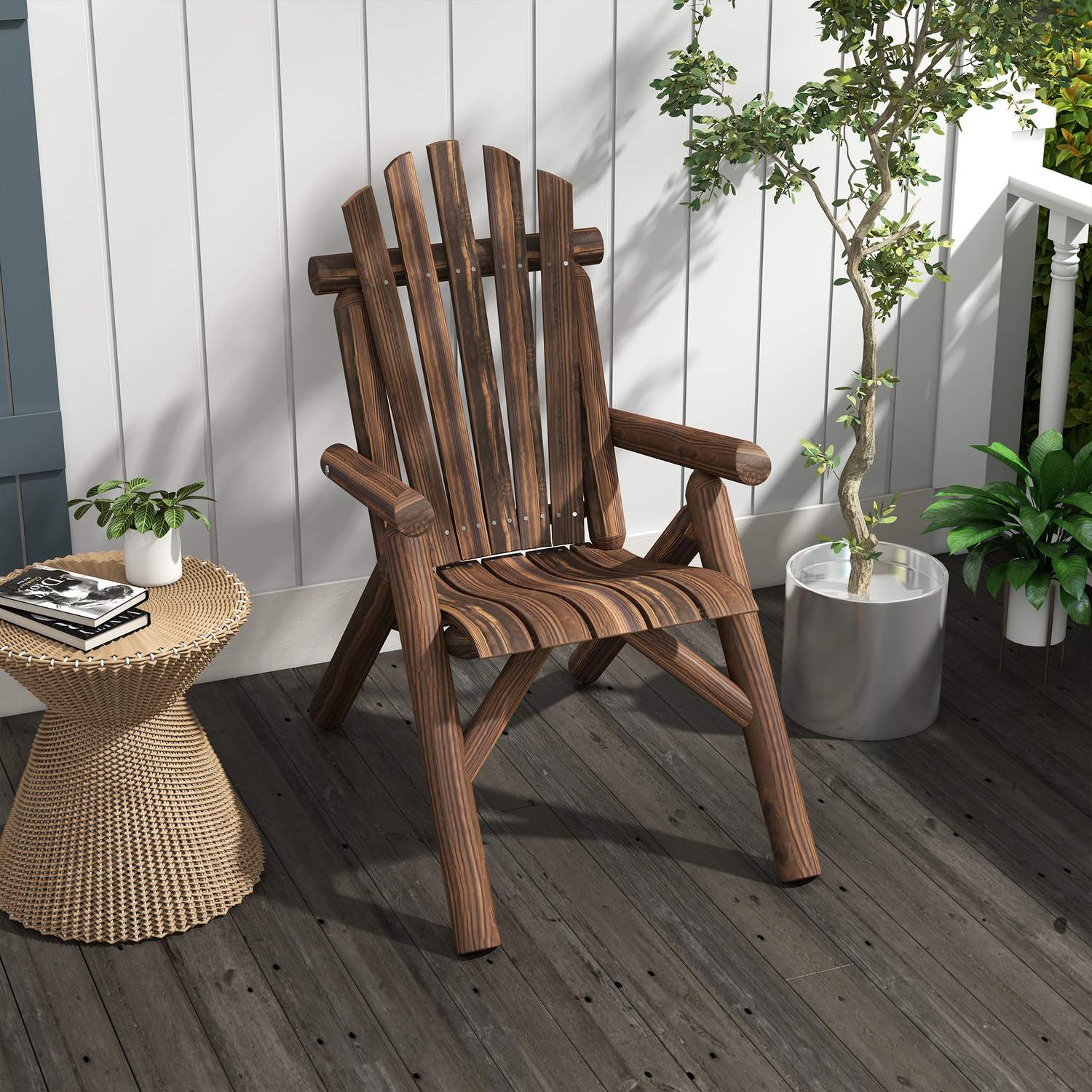 Brown Fir Wood Adirondack Trädgårdsstol med armstöd