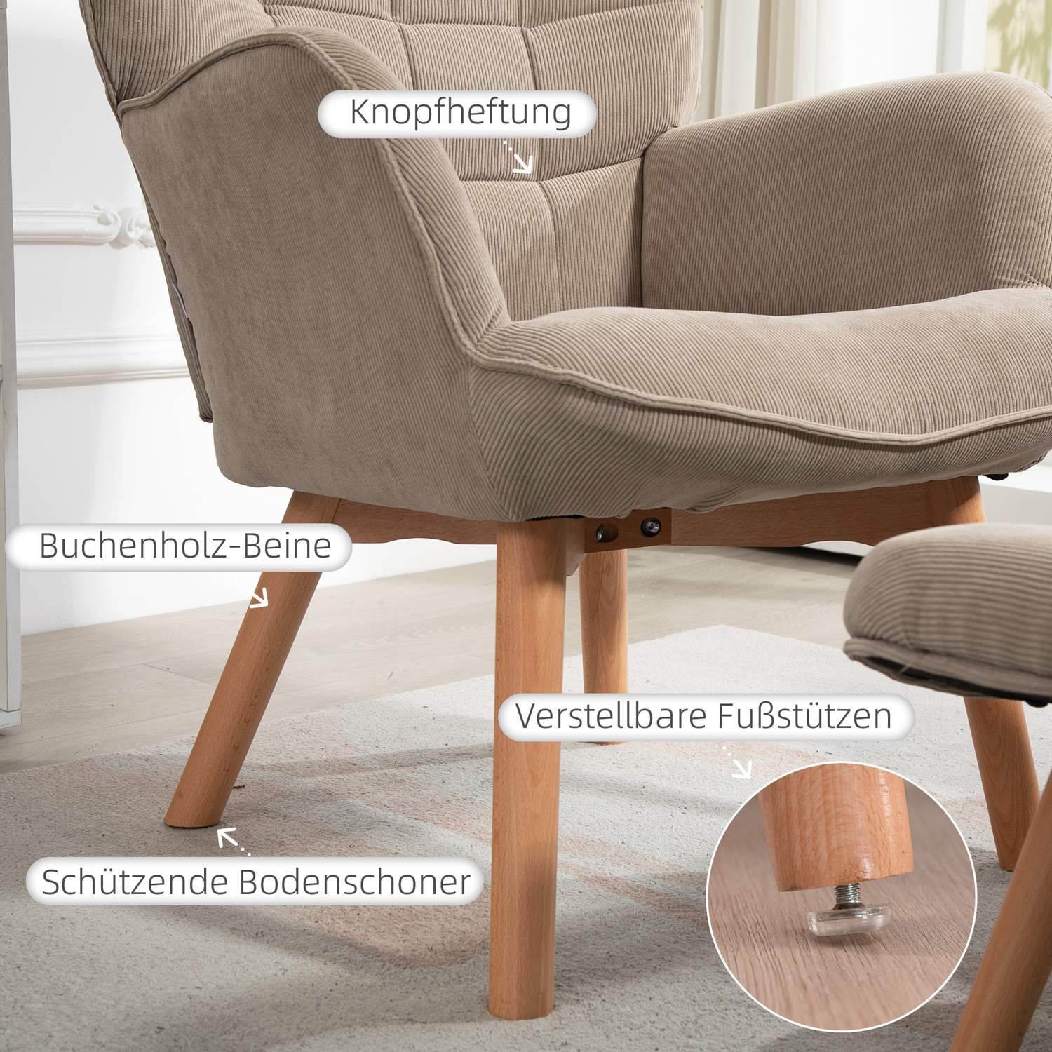 Brun manchester Wing Chair & Pall Set – Avkopplande loungesits