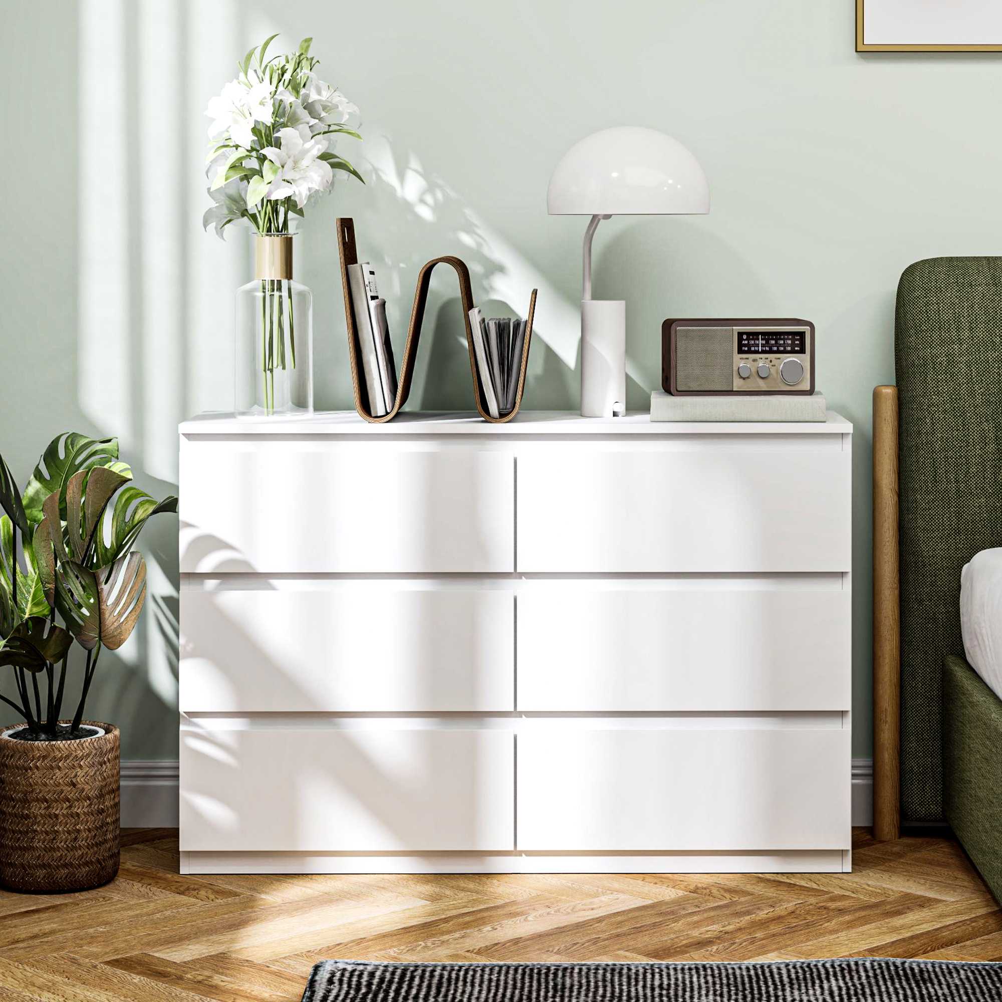 Byrå med 6 lådor, vit 112 x 34 x 75 cm
