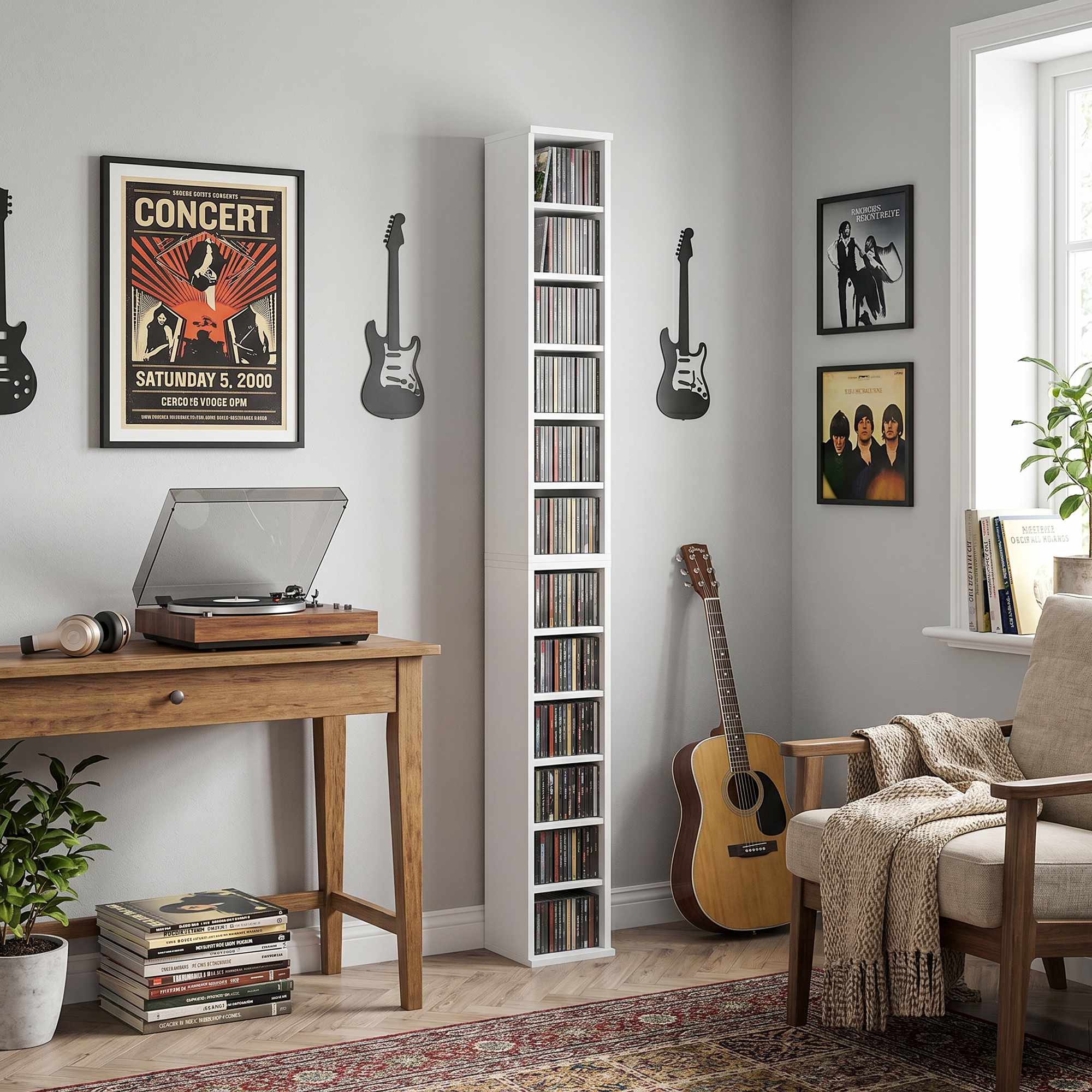 CD-förvaringstorn, set om 2, rymmer 204 CD-skivor, vita