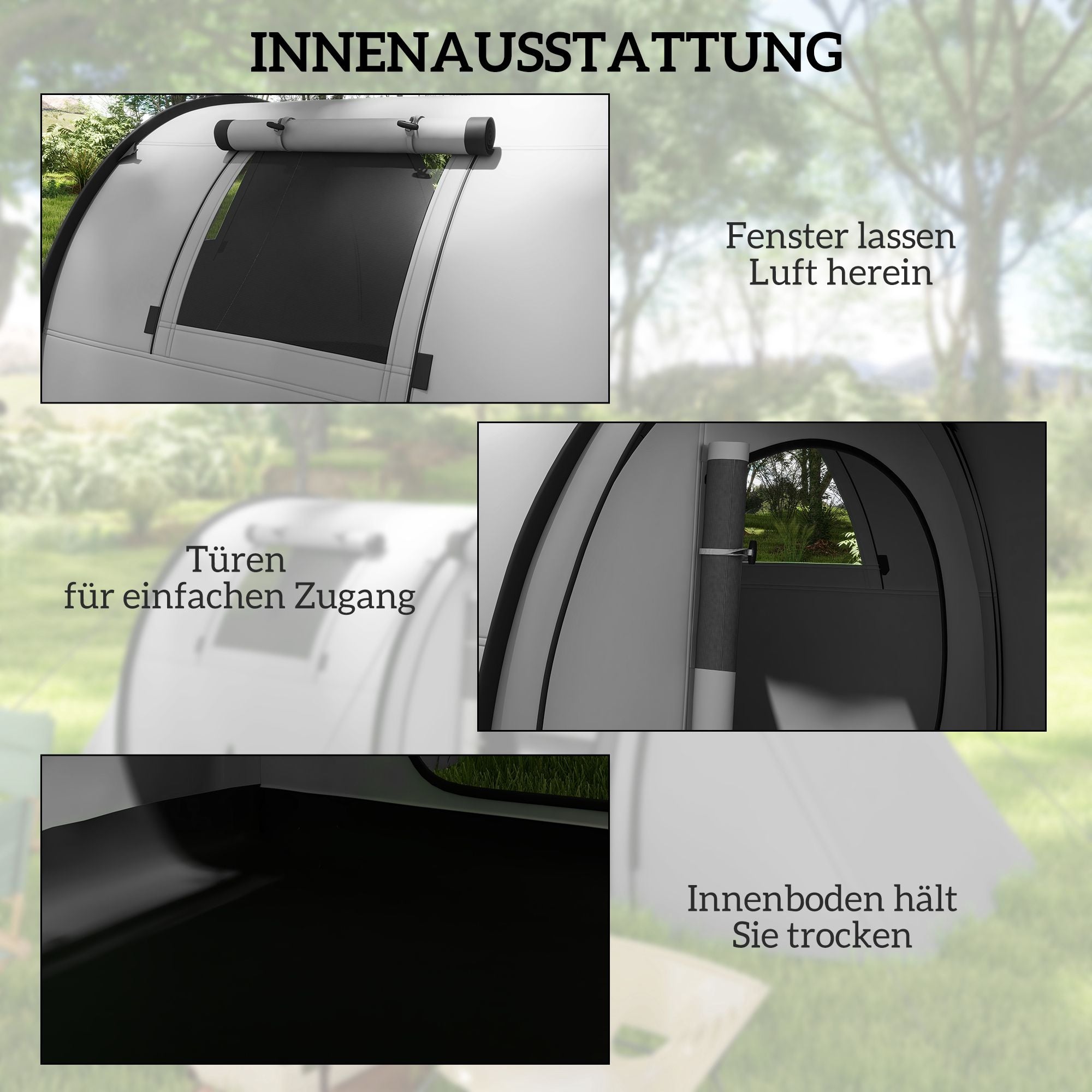 Campingtält för 4 personer, vattentätt, design med 2 rum