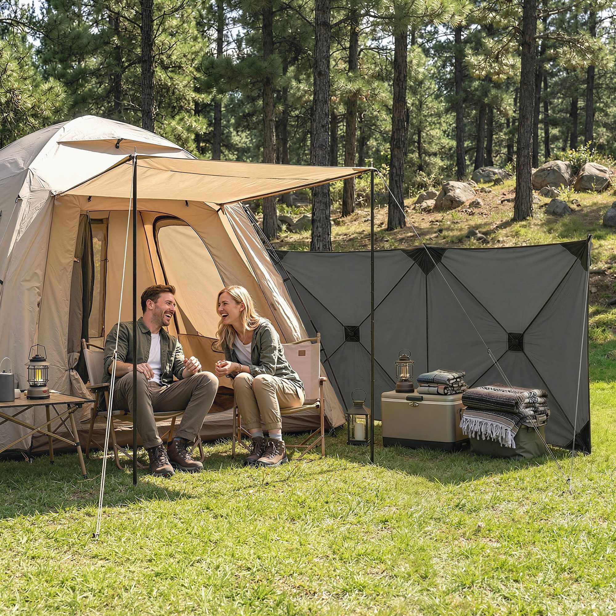 Campingvindskydd 480x120 cm mörkgrått, hopfällbart med väska