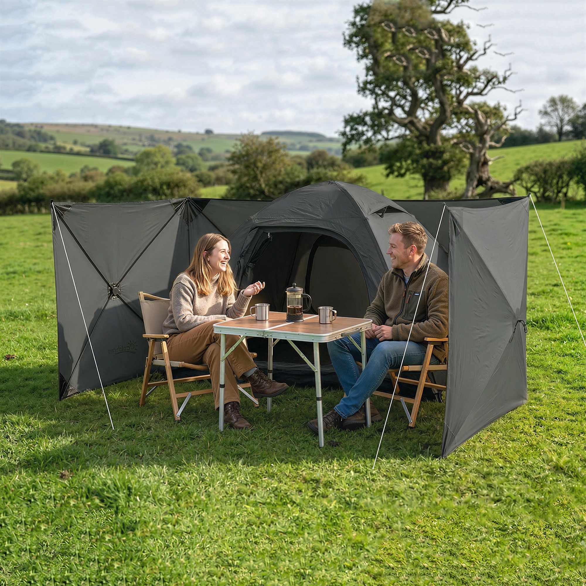 Campingvindskydd 480x120 cm mörkgrått, hopfällbart med väska