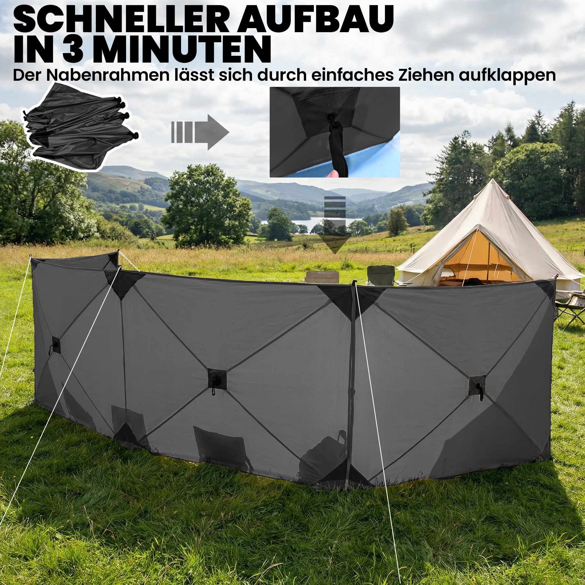 Campingvindskydd 480x120 cm mörkgrått, hopfällbart med väska