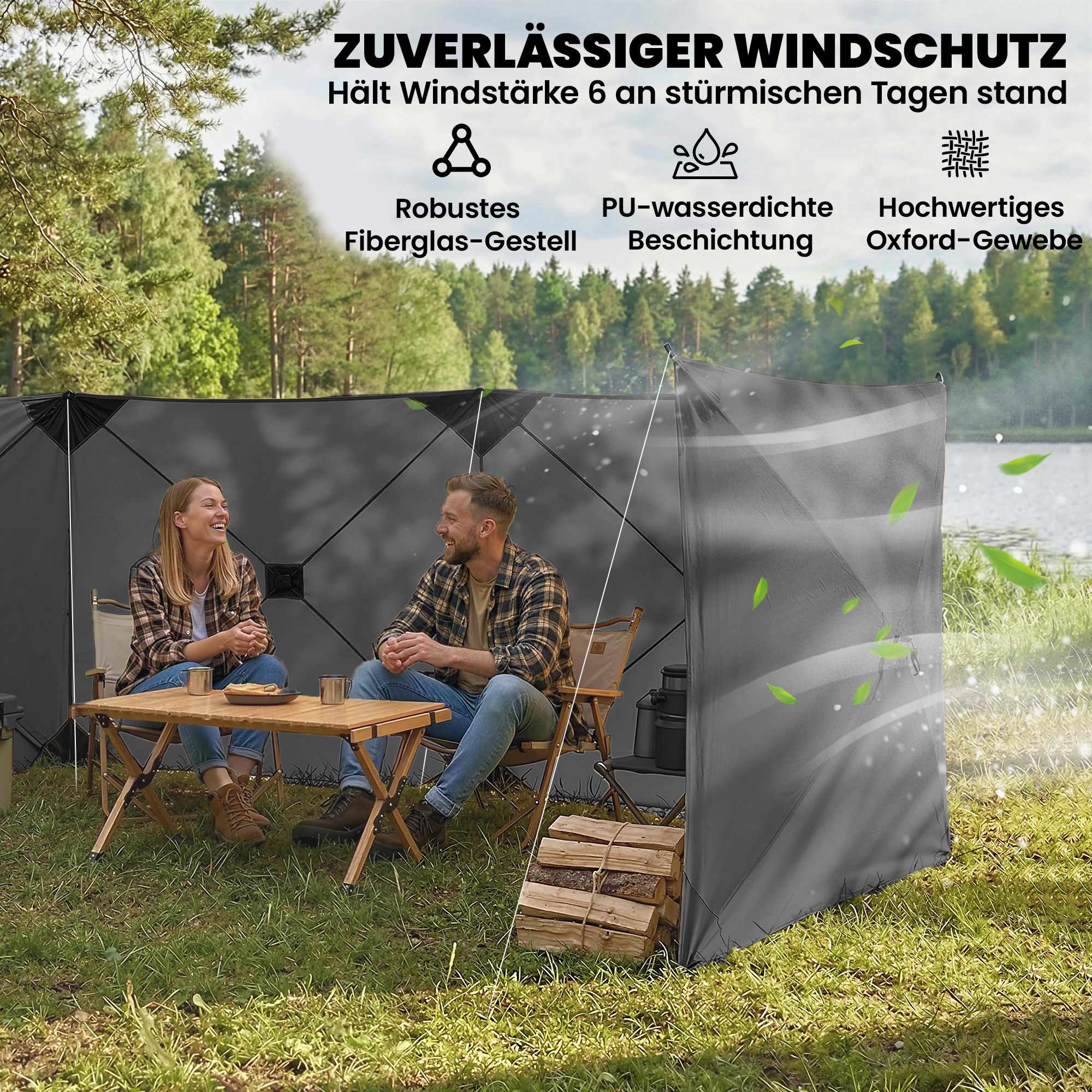 Campingvindskydd 480x120 cm mörkgrått, hopfällbart med väska