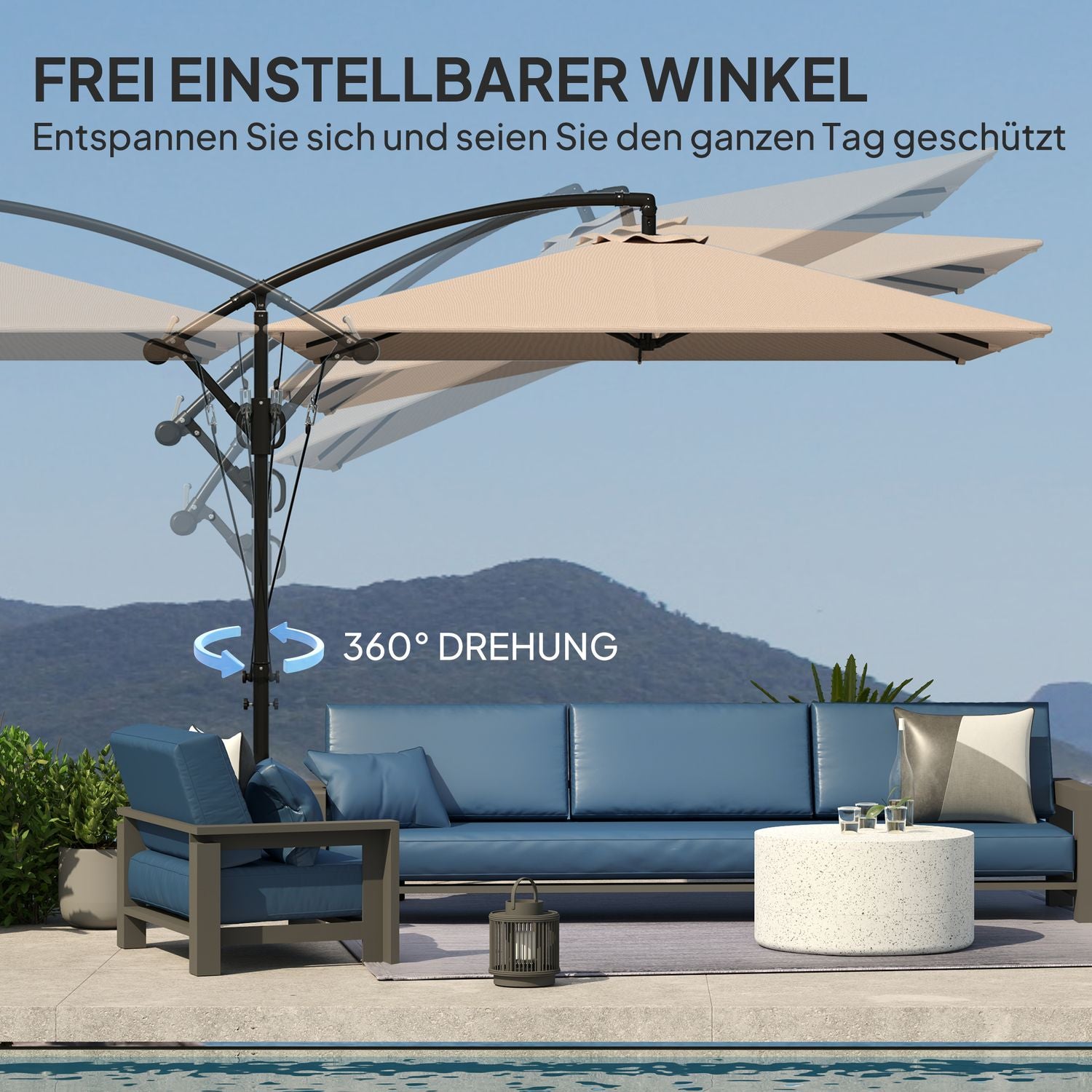 Cantilever Parasoll Ø260 cm, UV 50+, Vattenavvisande, Khaki