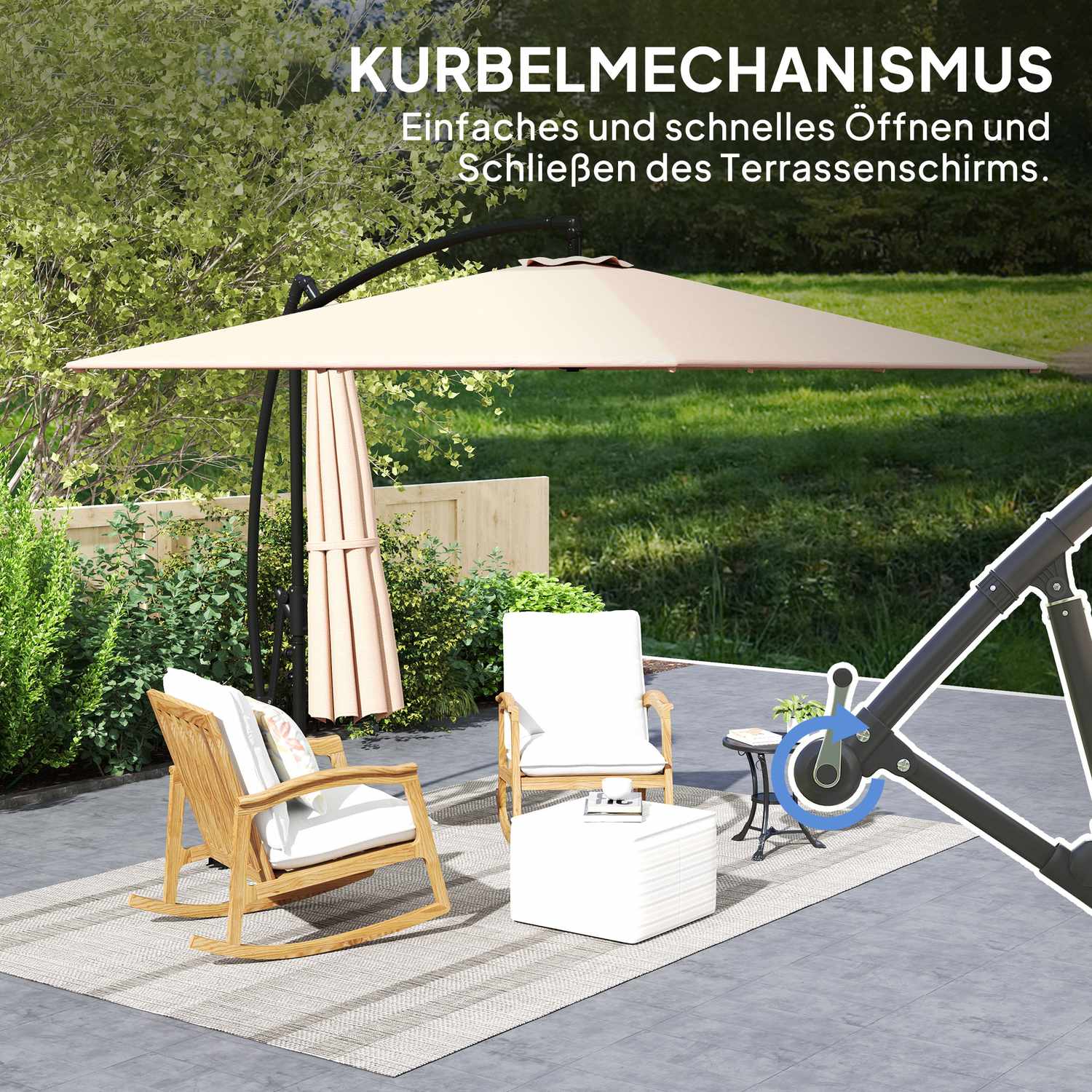 Cantilever Parasoll Ø260 cm, UV 50+, Vattenavvisande, Khaki