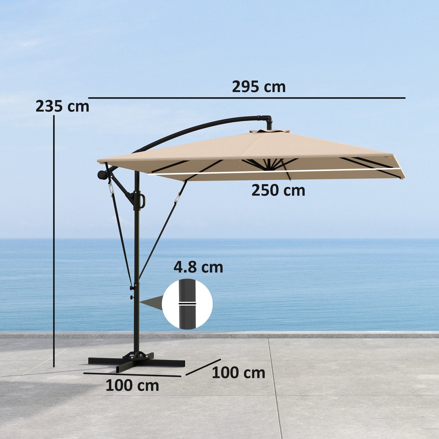 Cantilever Parasoll Ø260 cm, UV 50+, Vattenavvisande, Khaki