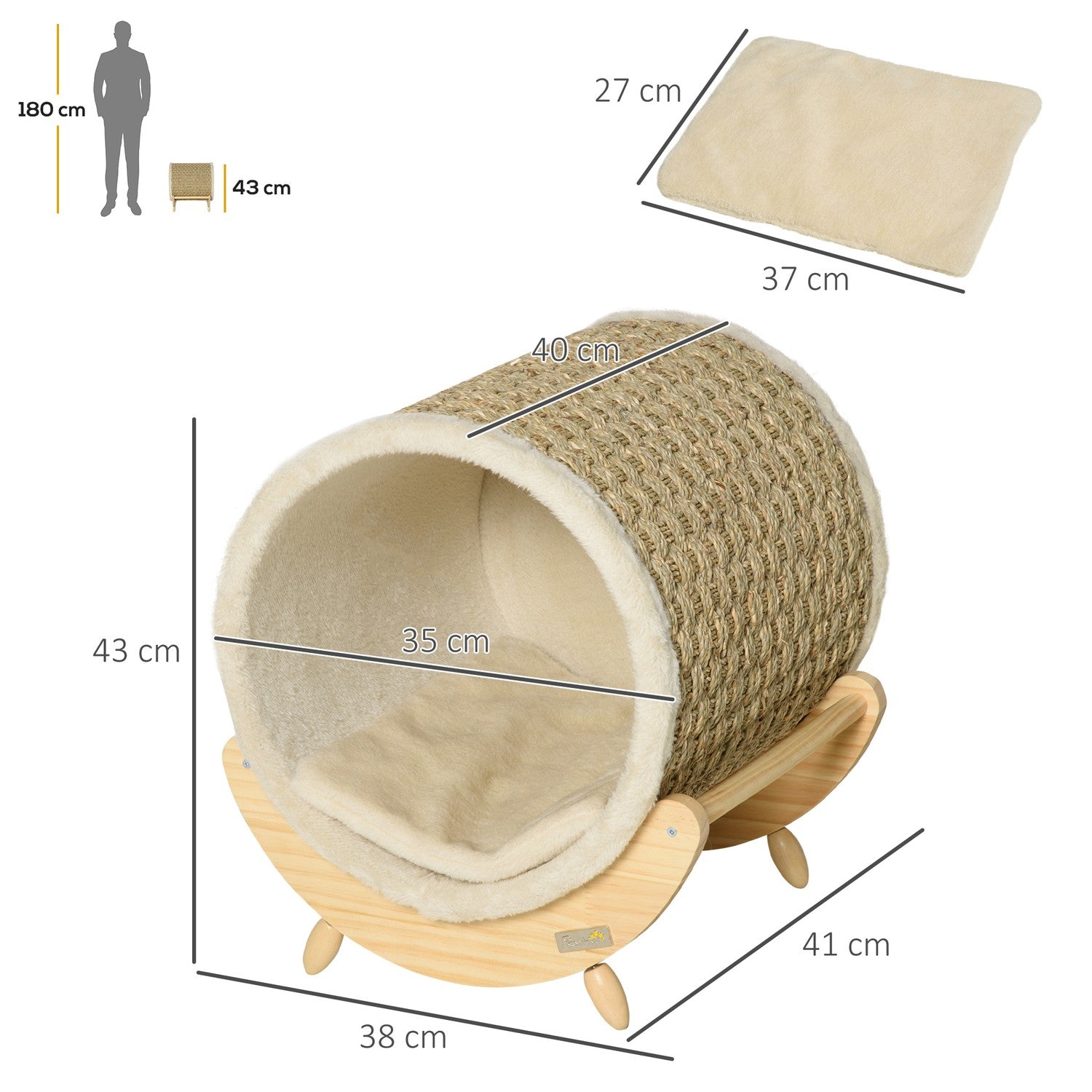 Cat Cave Bed med skrapdyna, furu, flanell